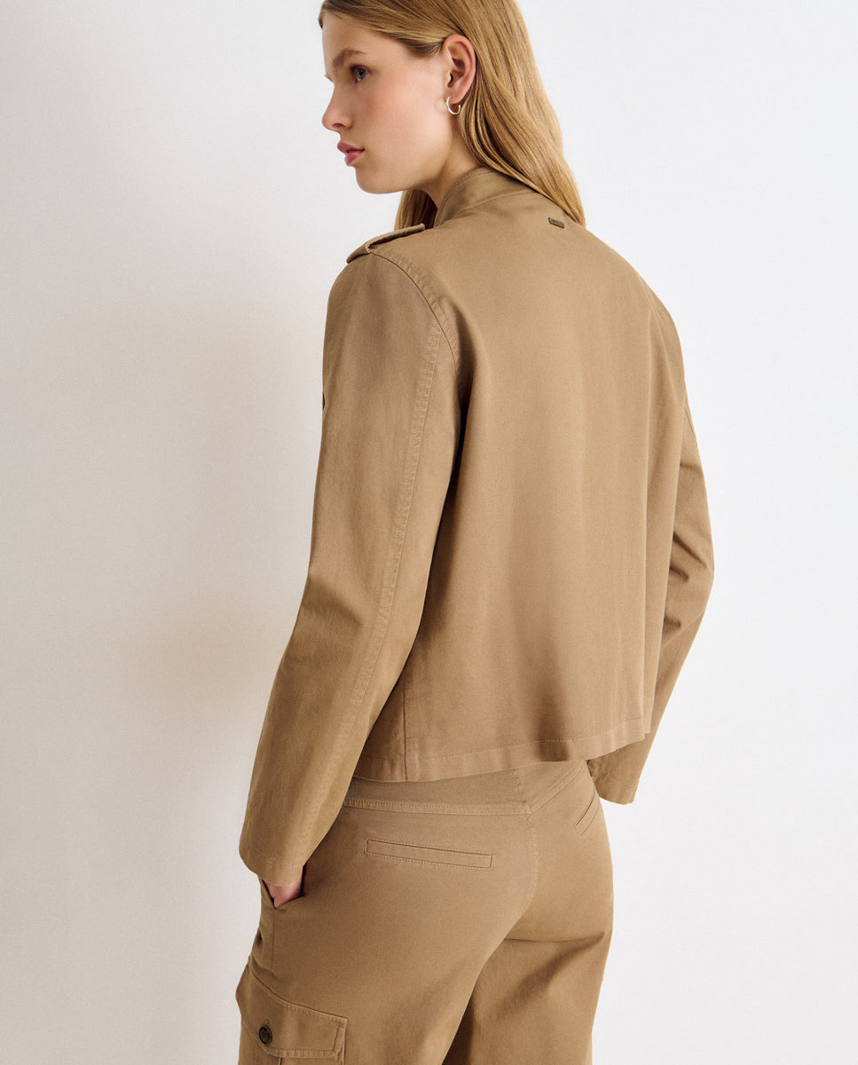 Cazadora de mujer de algodón con bolsillo estilo cargo - Brownie - Negro Negro-2