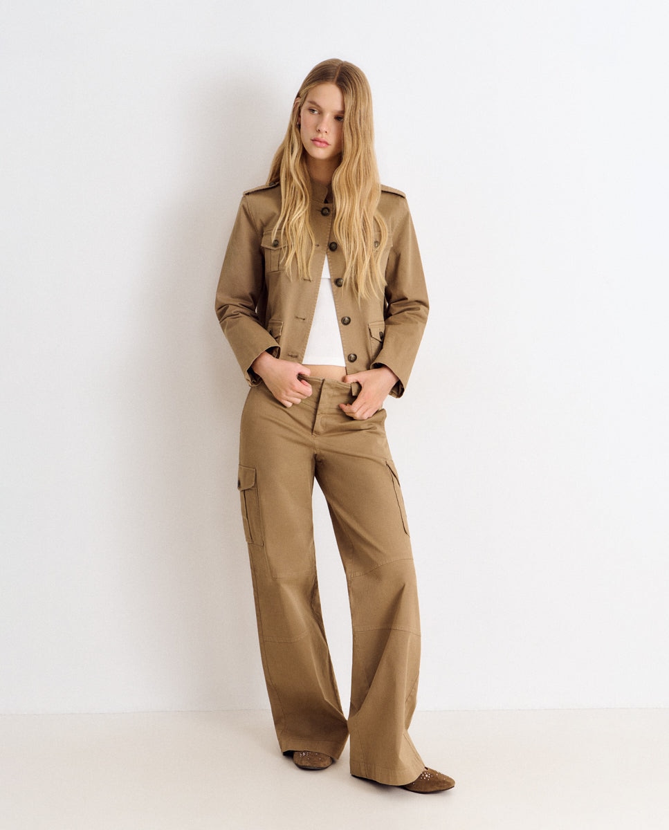 Pantalón ancho de mujer de algodón estilo cargo - Brownie - Negro Negro-1