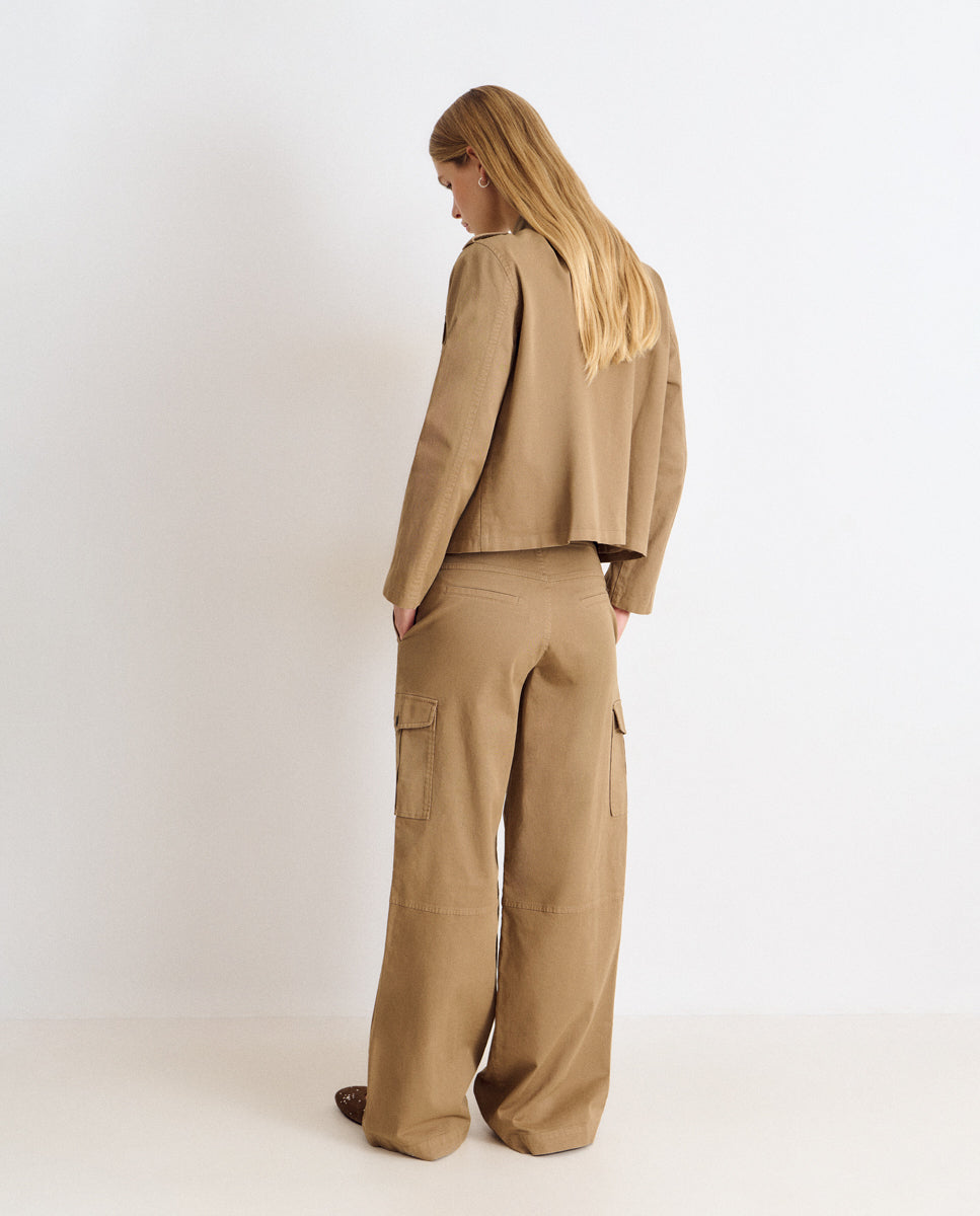 Pantalón ancho de mujer de algodón estilo cargo - Brownie - Negro Negro-2
