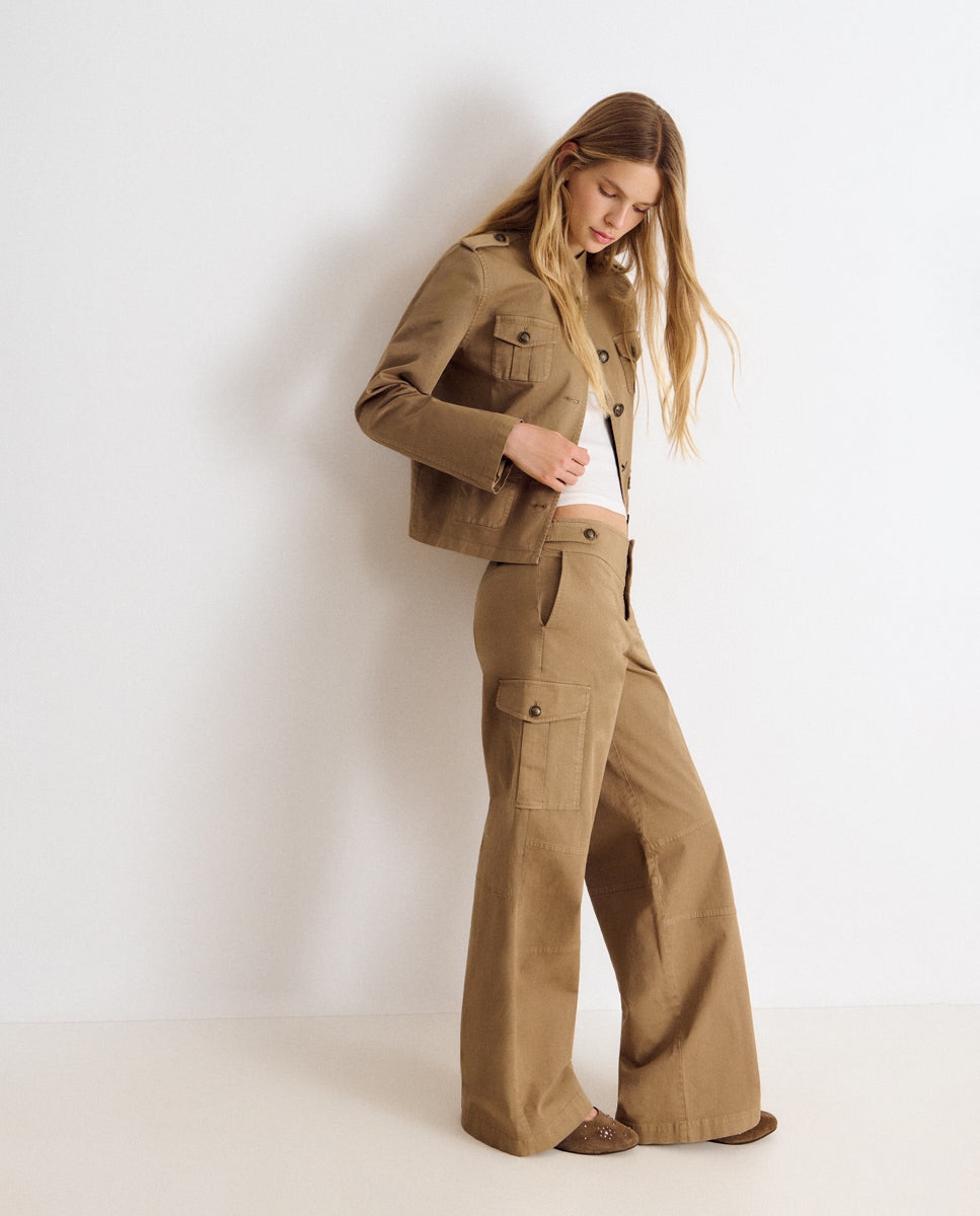 Pantalón ancho de mujer de algodón estilo cargo - Brownie - Negro Negro-3