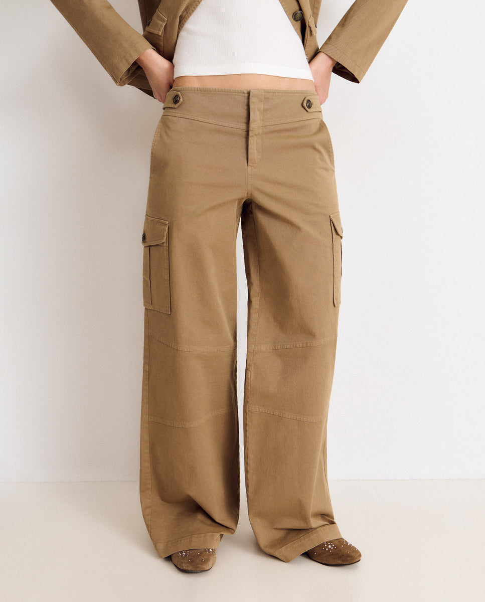 Pantalón ancho de mujer de algodón estilo cargo - Brownie - Negro Negro-4
