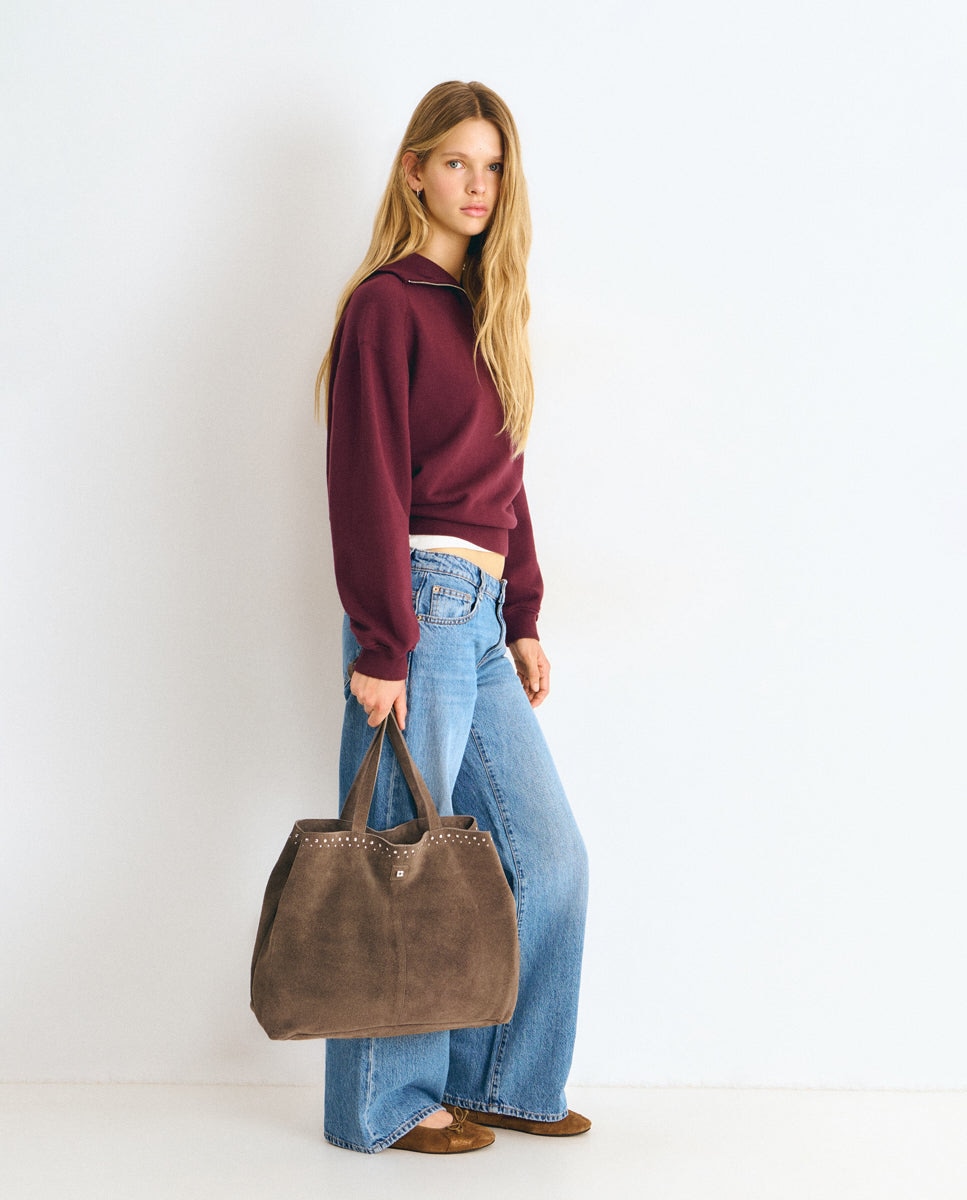 Bolso shopper de mujer con tachas - Brownie - Gris Gris-3