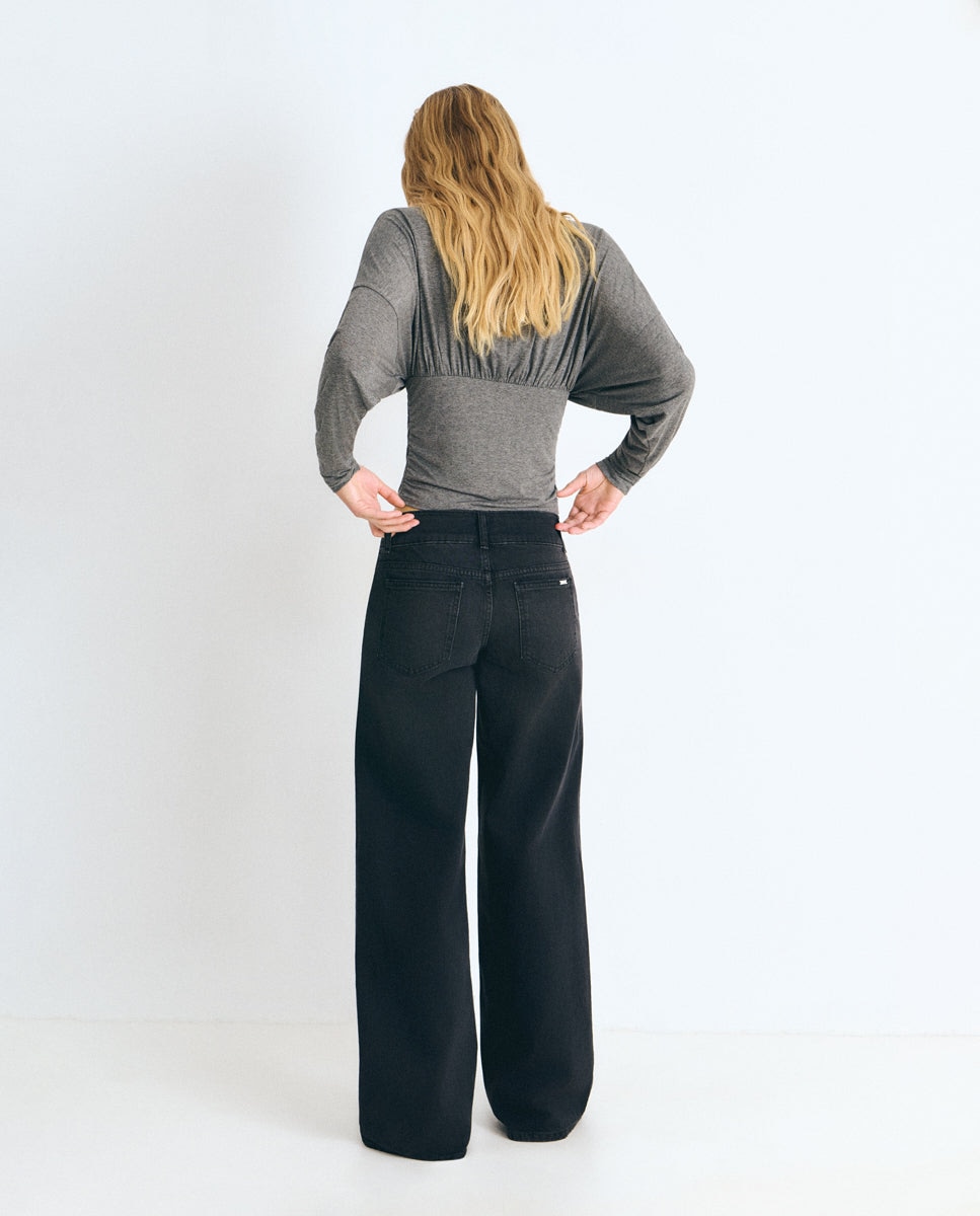 Vaquero recto de mujer con cintura ancha - Brownie - Negro Negro-2