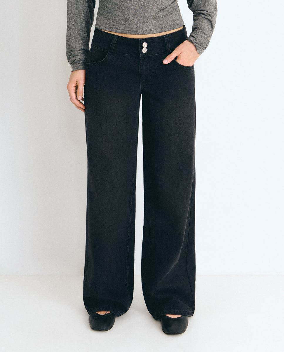 Vaquero recto de mujer con cintura ancha - Brownie - Negro Negro-3