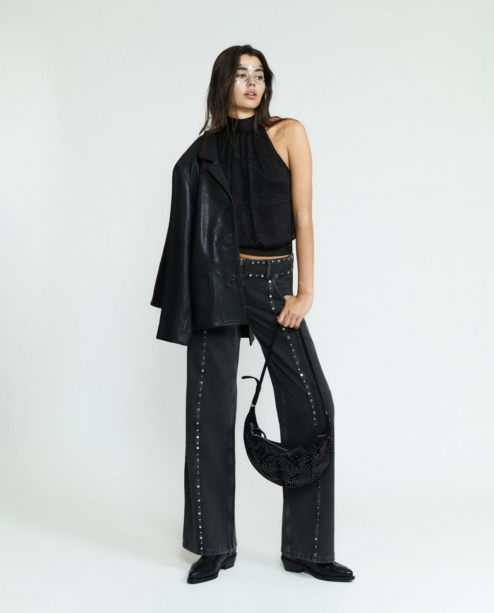 Imagen 0 de Vaquero ancho de mujer con tachas Negro