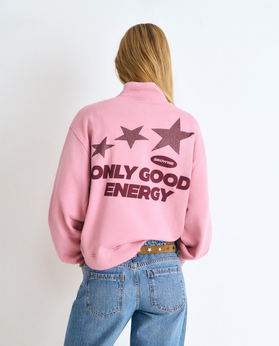 Sudadera de mujer con estampado grande y cremallera - Brownie - Negro Negro-1