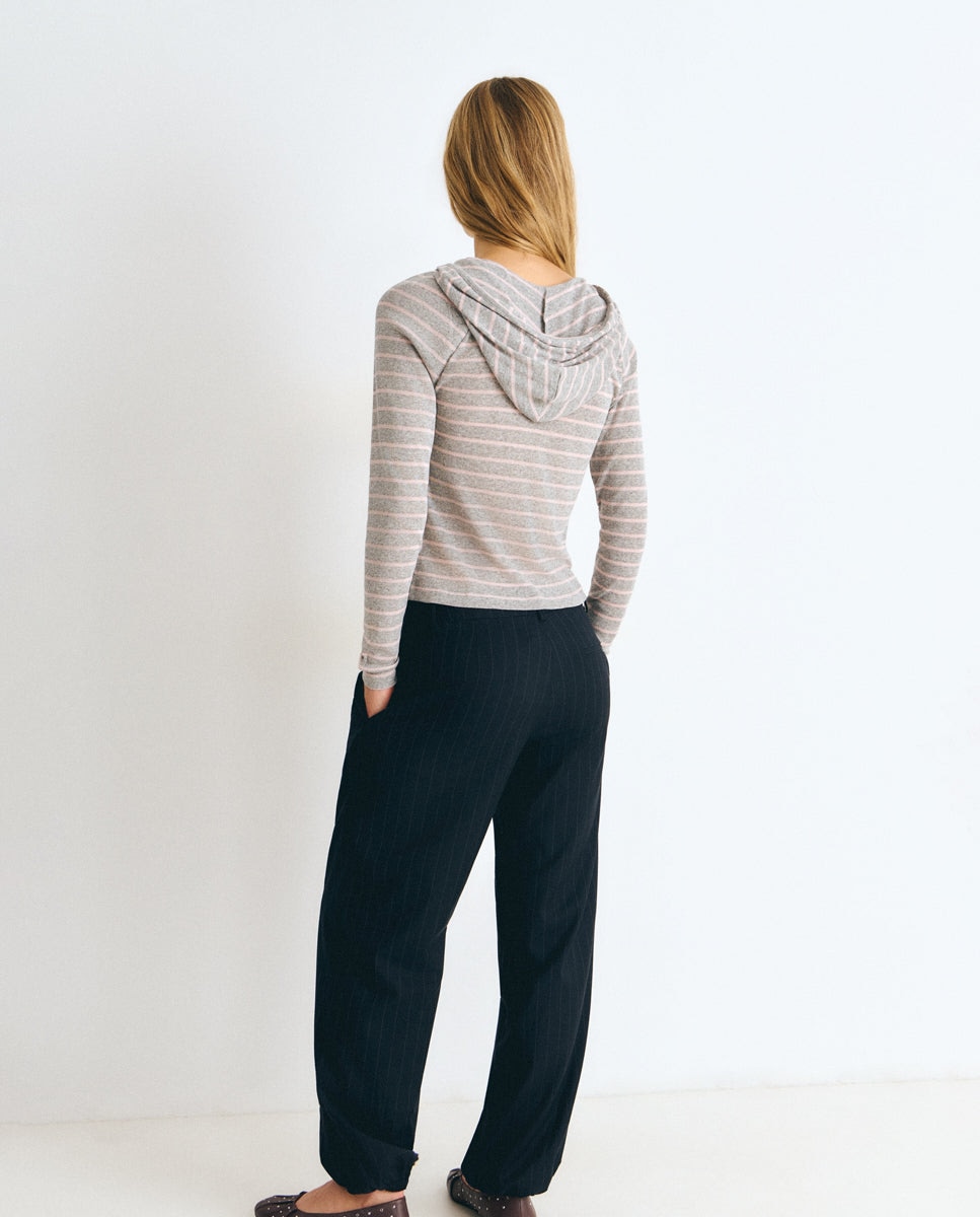 Camiseta de mujer de rayas con capucha - Brownie - Negro Negro-2