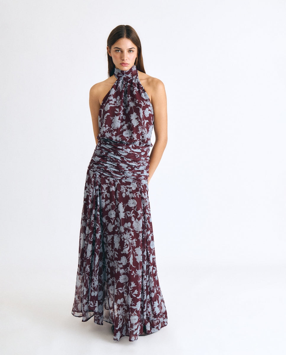 Imagen 0 de Vestido largo estampado Granate