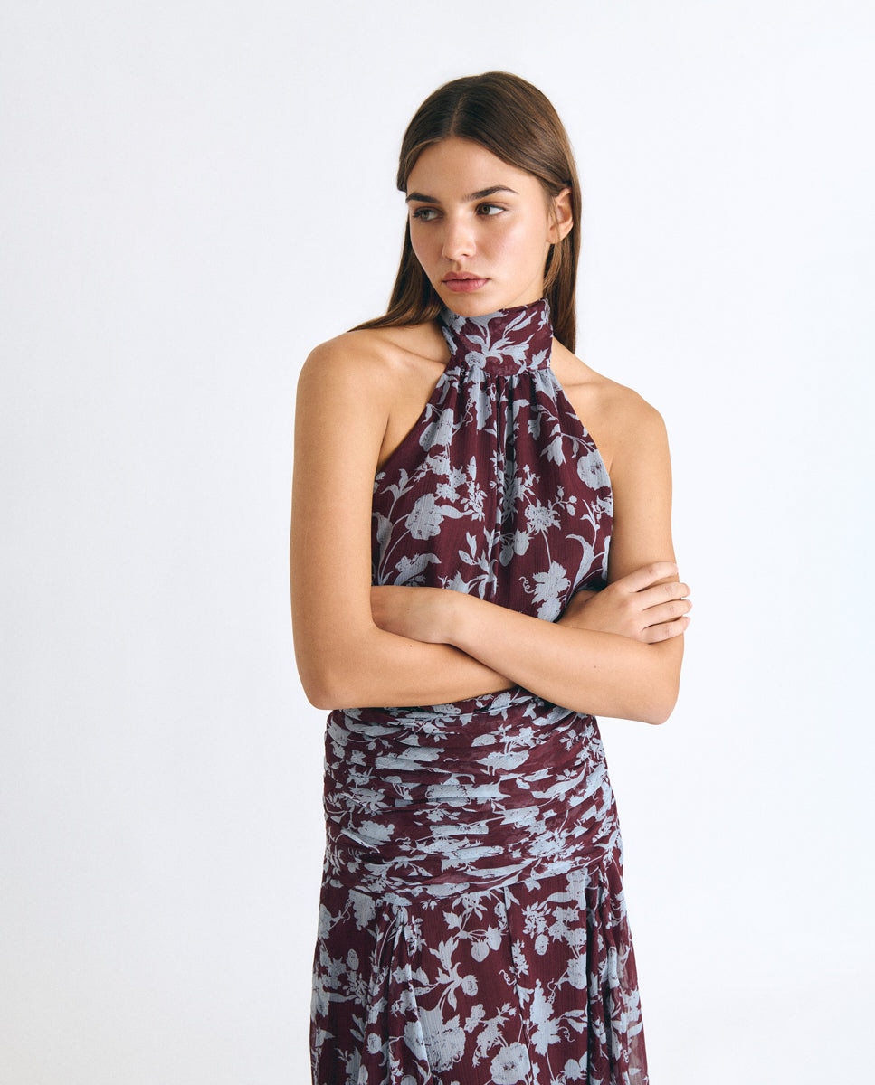 Vestido largo estampado - Brownie - Granate Granate-3