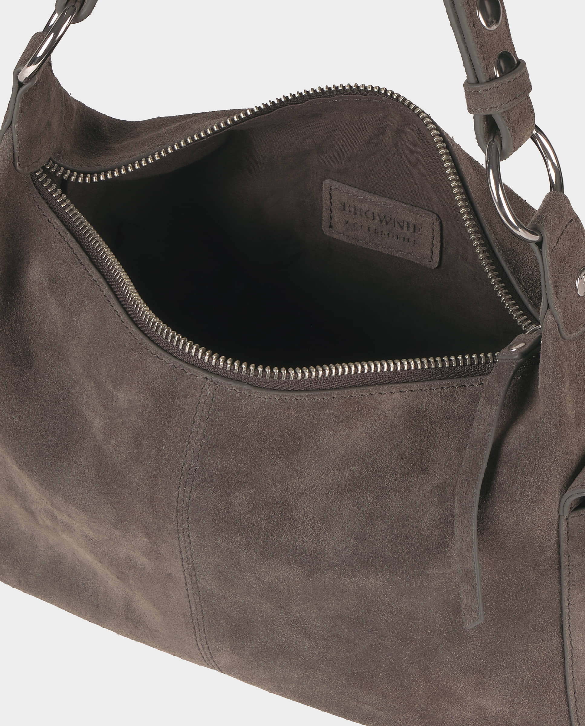 Bolso de hombro de mujer de piel con bolsillos - Brownie - Gris oscuro Gris oscuro-5