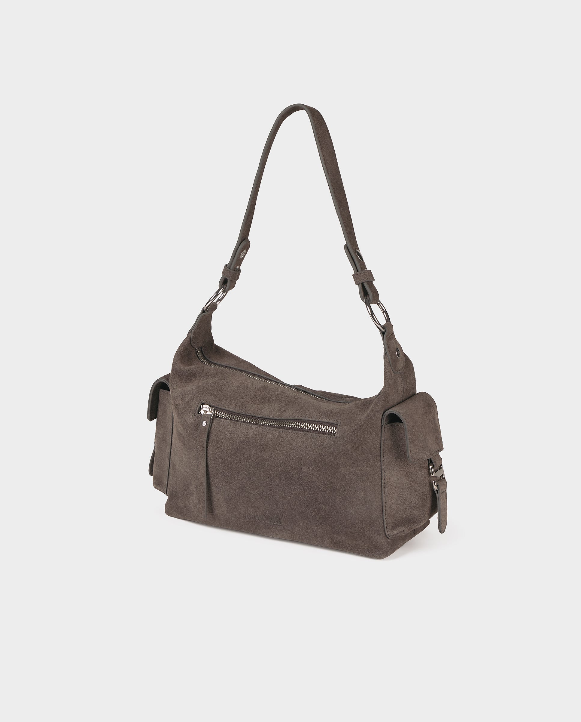 Bolso de hombro de mujer de piel con bolsillos - Brownie - Gris oscuro Gris oscuro-4