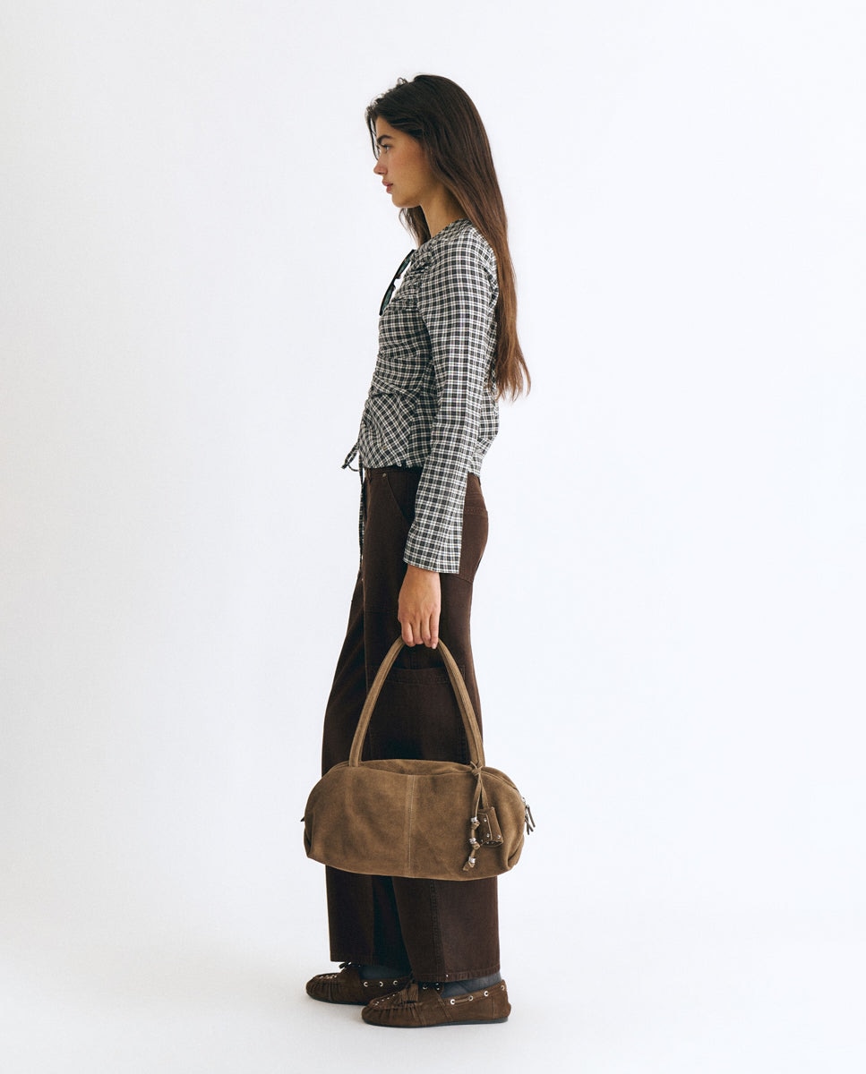 Bolso de hombro de mujer de piel con charms - Brownie - Marrón Marrón-2