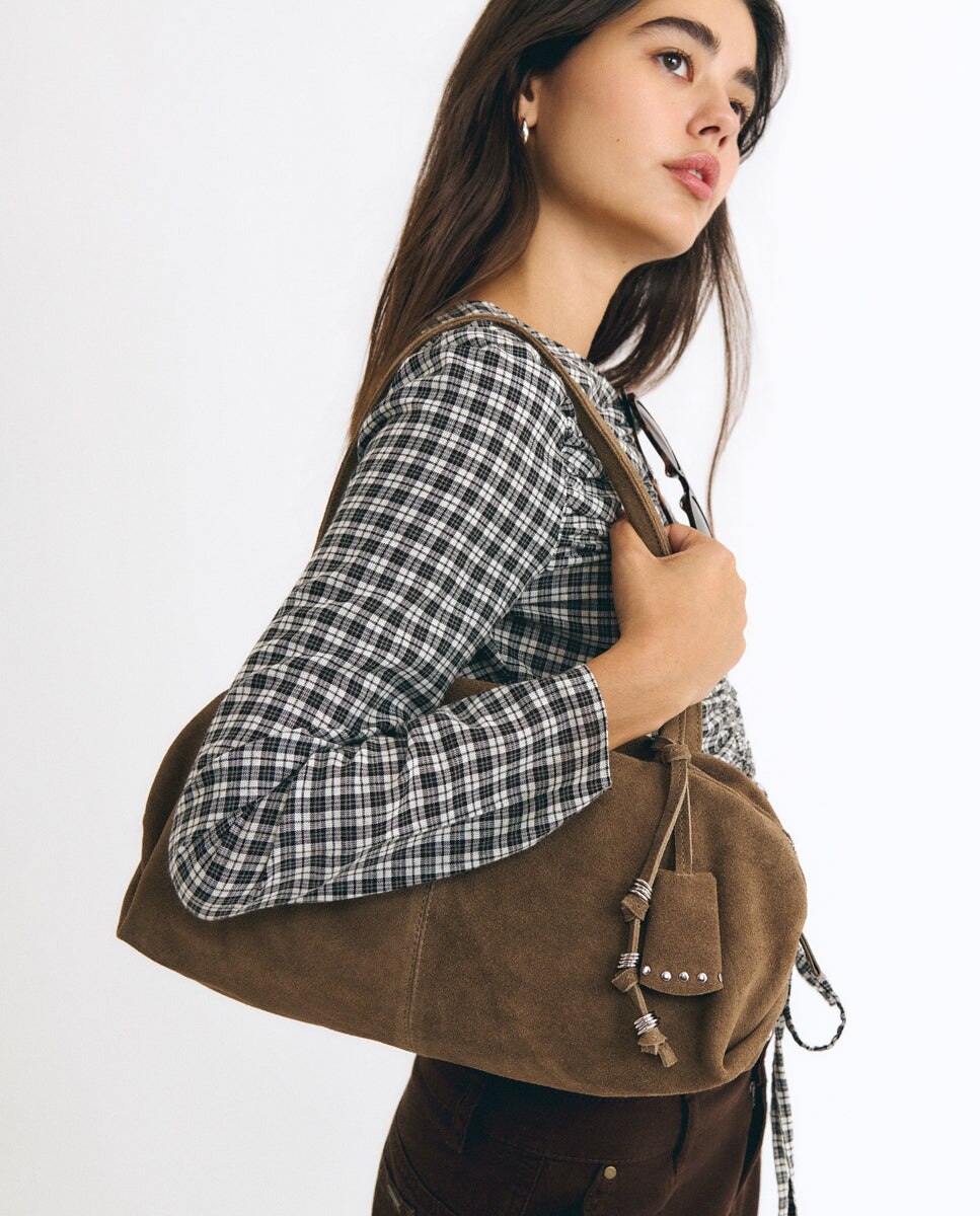 Bolso de hombro de mujer de piel con charms - Brownie - Marrón Marrón-3