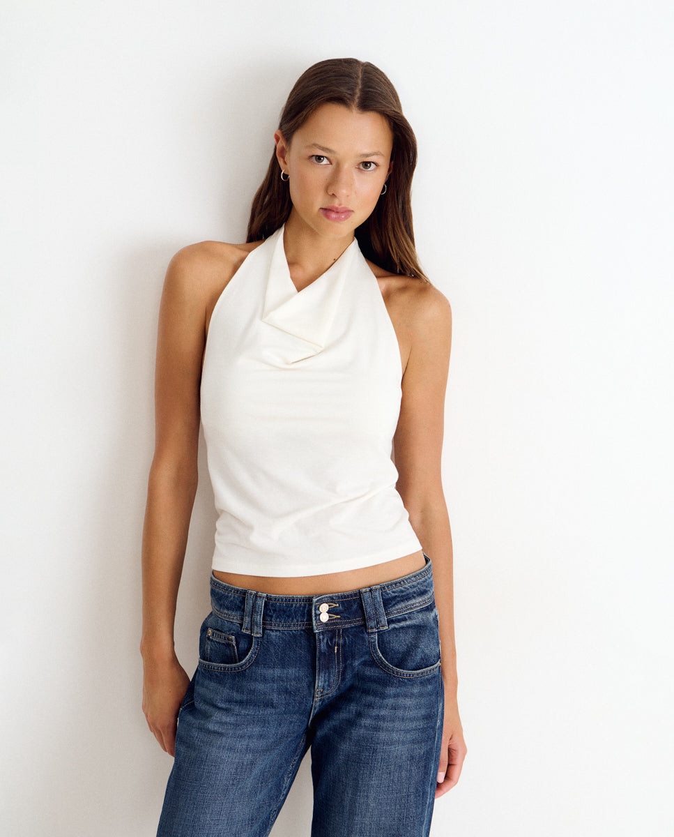 Top de mujer tipo cascada - Brownie - Blanco Blanco-1