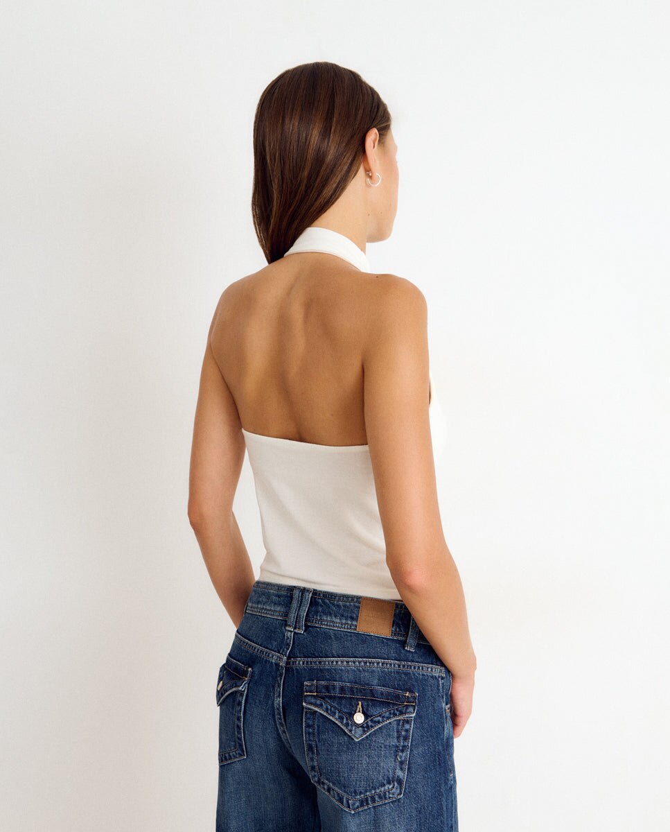 Top de mujer tipo cascada - Brownie - Blanco Blanco-2