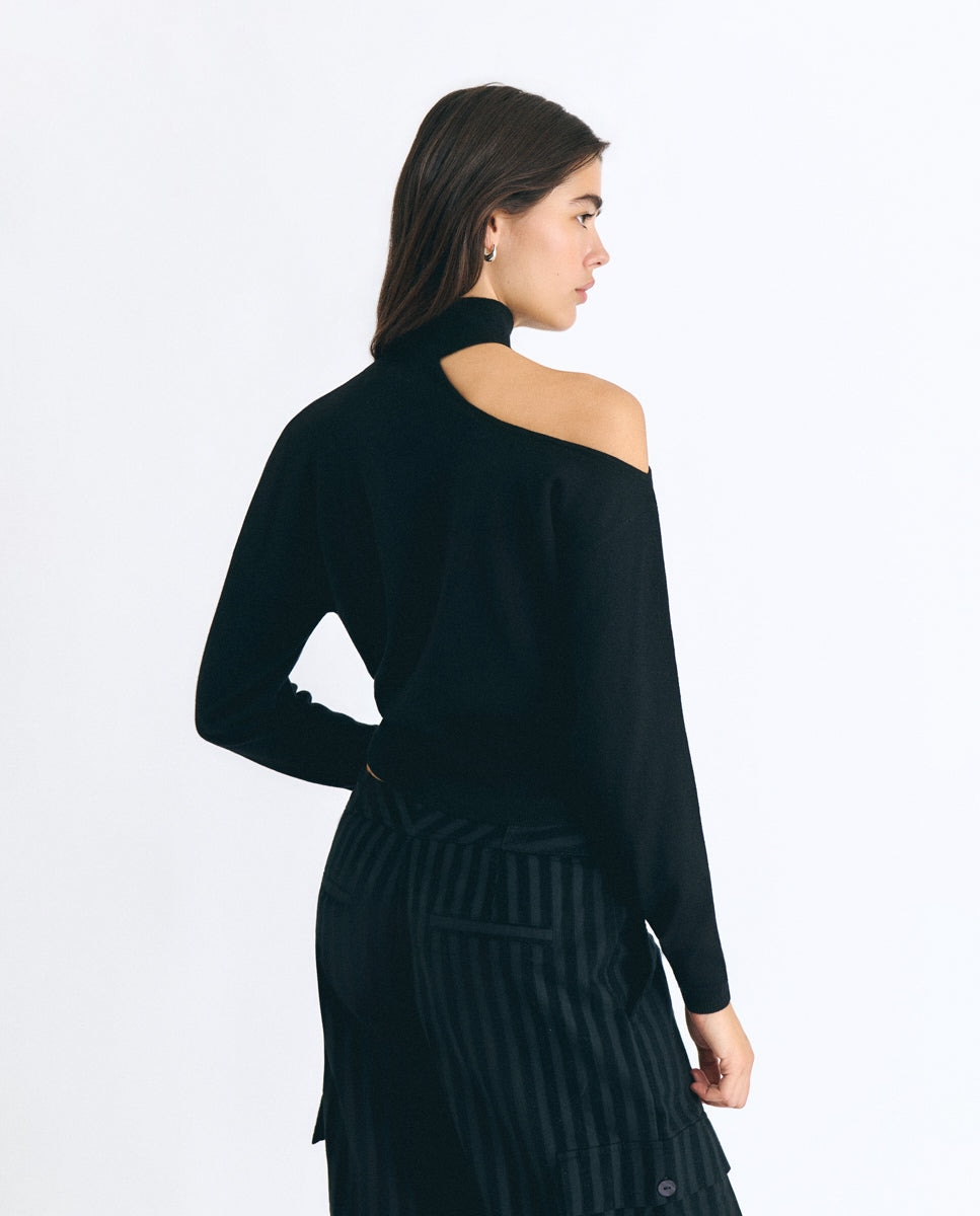 Imagen 2 de Jersey de mujer con abertura y cuello alto - Brownie - Negro Negro