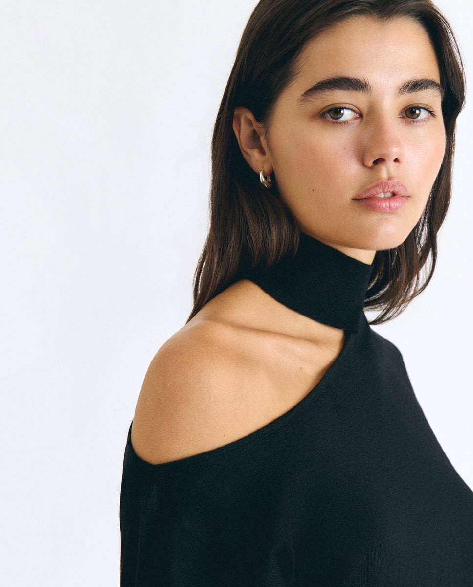 Imagen 4 de Jersey de mujer con abertura y cuello alto - Brownie - Negro Negro