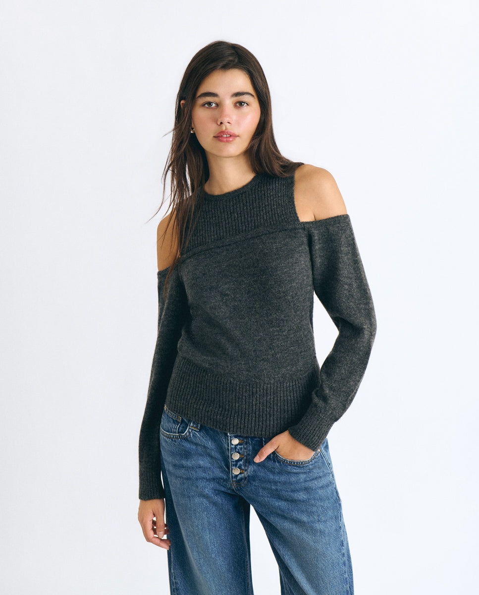 Jersey de mujer con hombros descubiertos - Brownie - Gris oscuro Gris oscuro-1