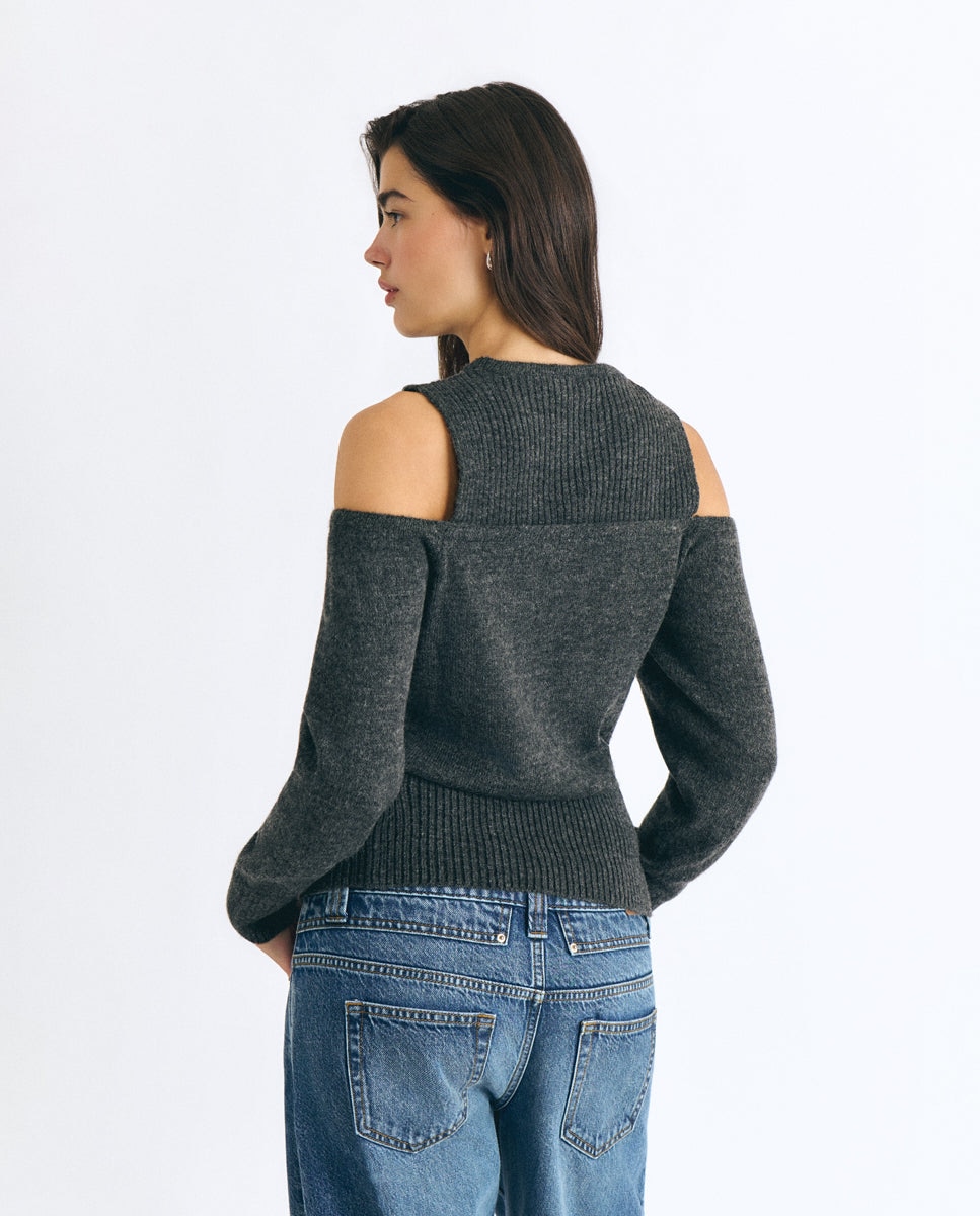 Jersey de mujer con hombros descubiertos - Brownie - Gris oscuro Gris oscuro-2