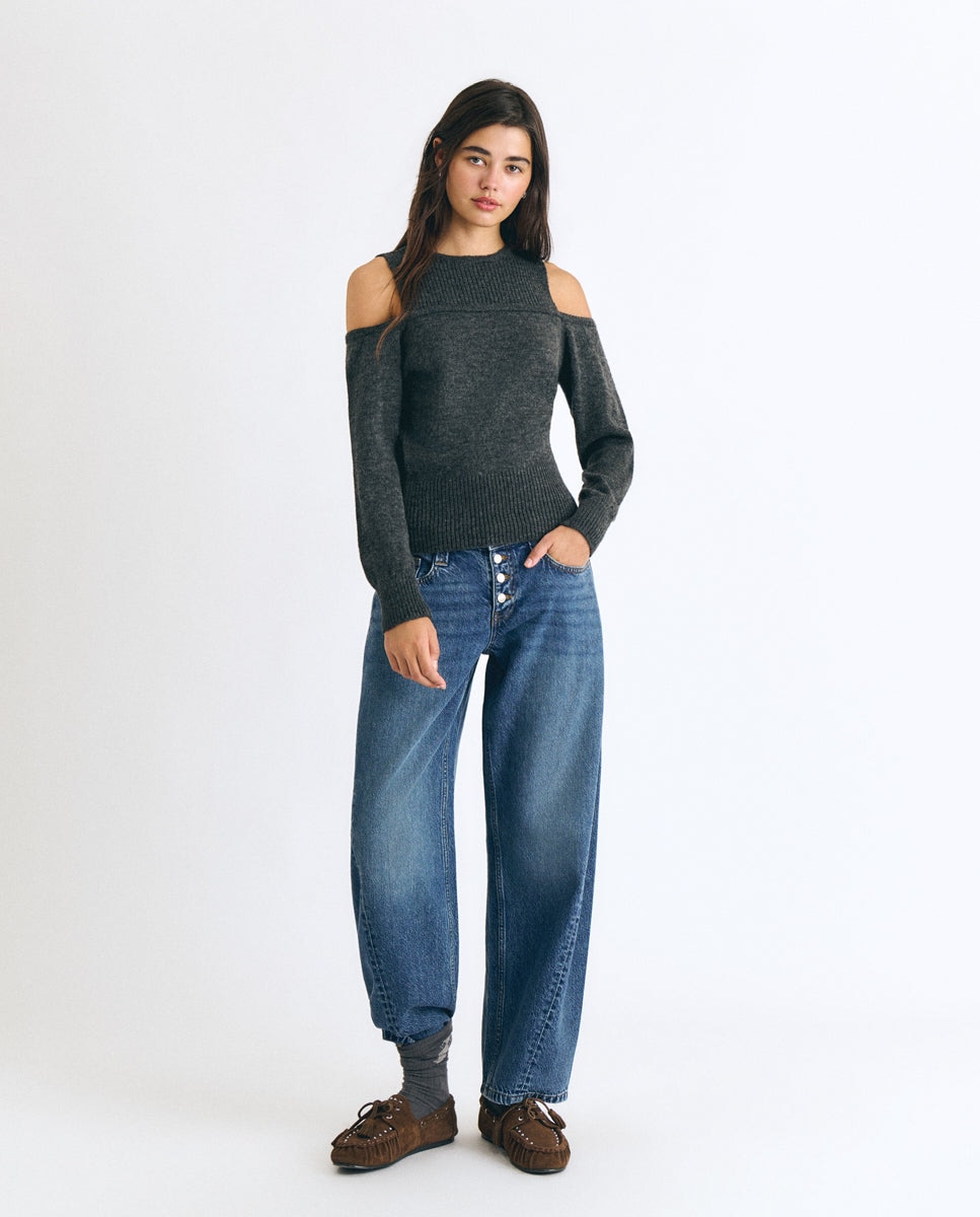 Jersey de mujer con hombros descubiertos - Brownie - Gris oscuro Gris oscuro-3