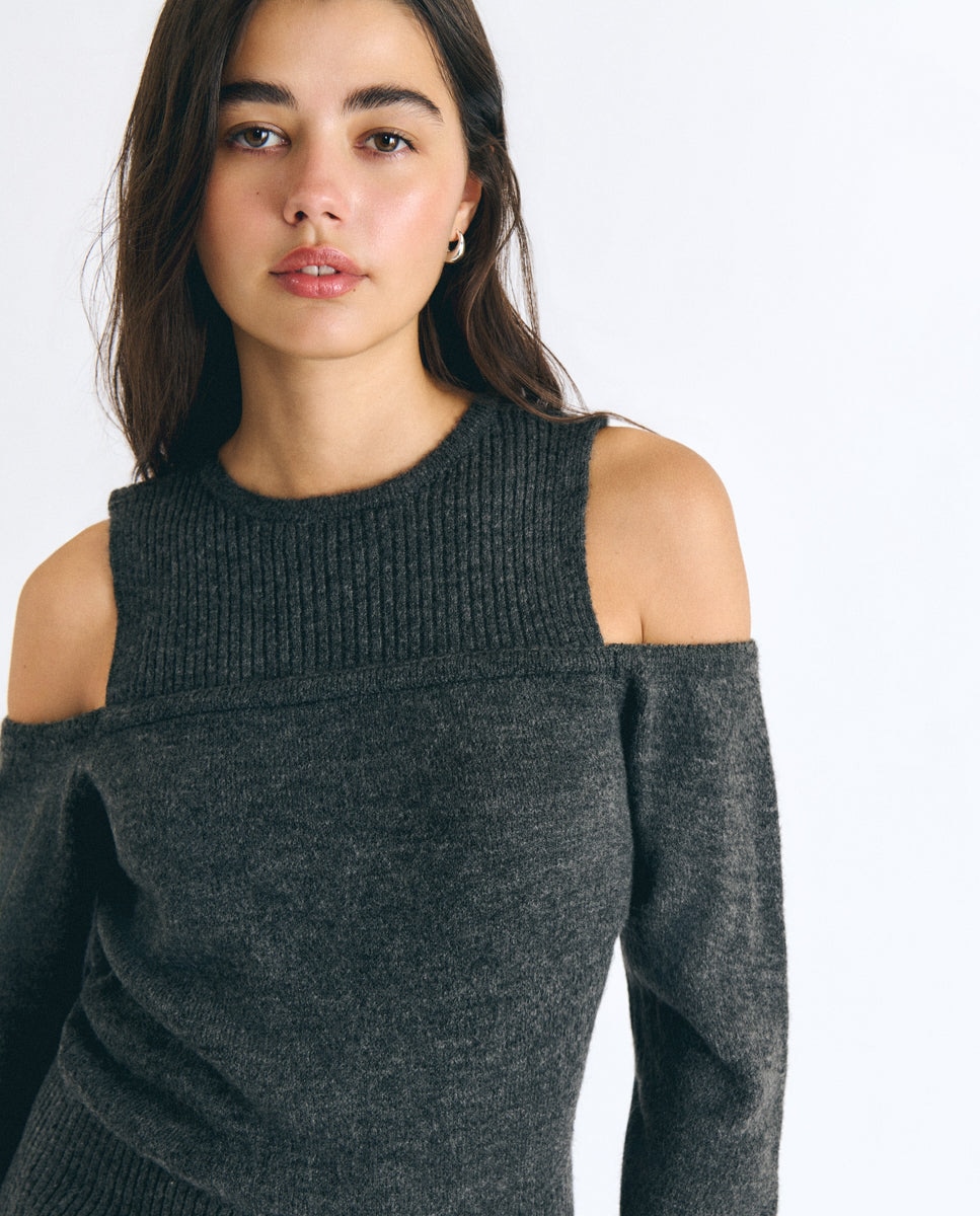 Jersey de mujer con hombros descubiertos - Brownie - Gris oscuro Gris oscuro-4