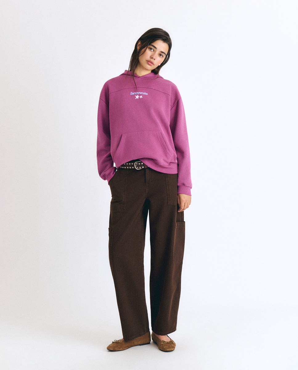 Sudadera de mujer con capucha y print estrellas - Brownie - Granate Granate-3