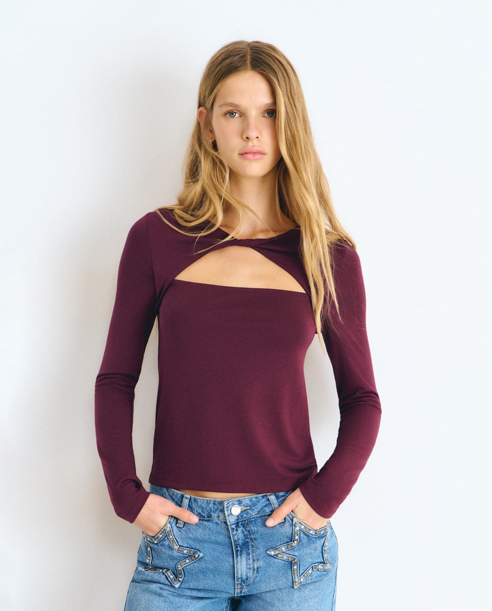 Camiseta de mujer con cut-out delantero - Brownie - Negro Negro-1