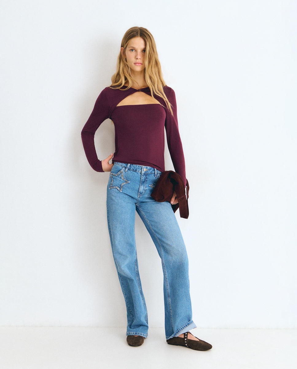 Camiseta de mujer con cut-out delantero - Brownie - Negro Negro-3