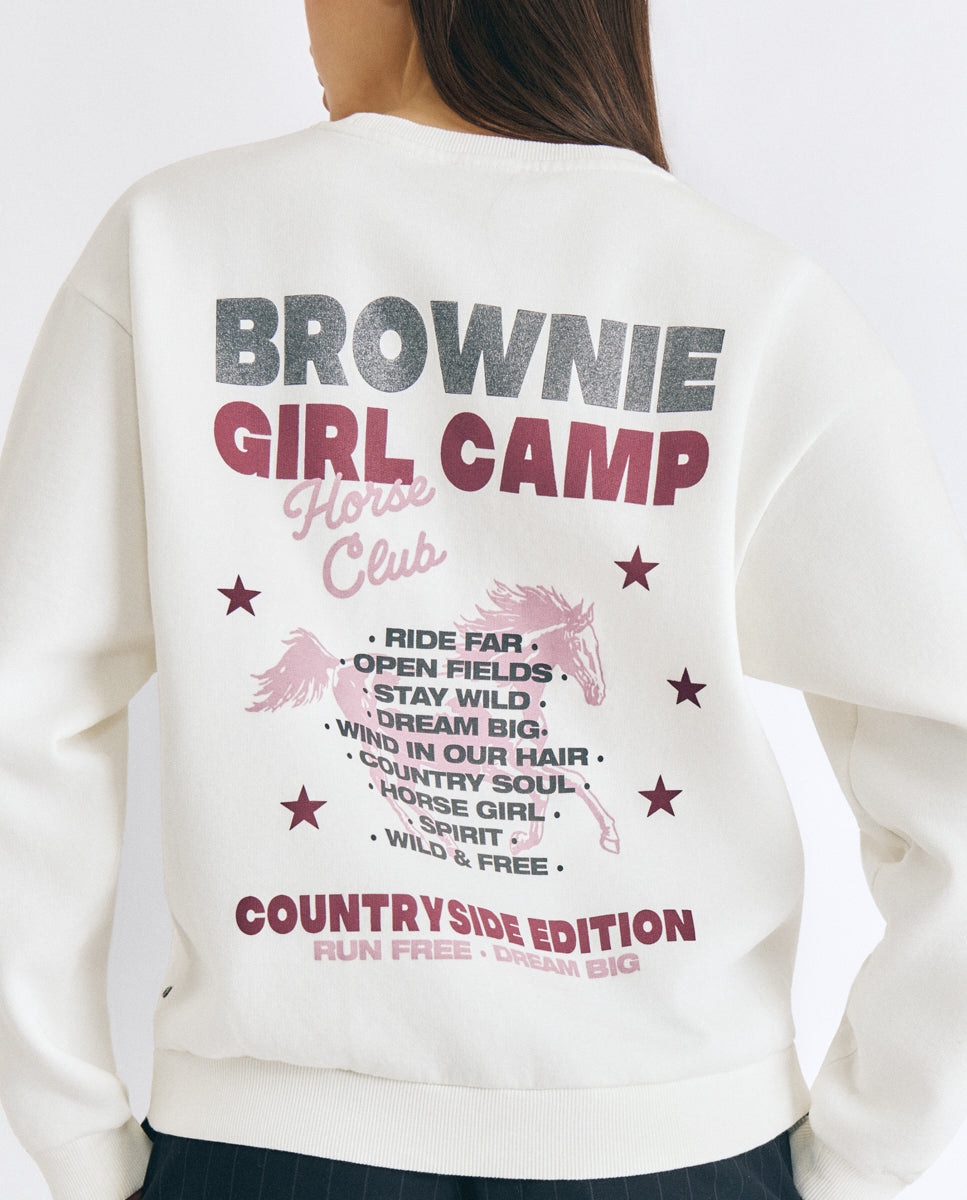 Sudadera de mujer con print caballo y glitter - Brownie - Blanco Blanco-1