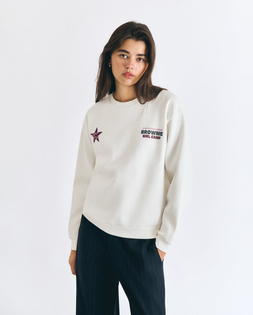 Sudadera de mujer con print caballo y glitter - Brownie - Blanco Blanco-2
