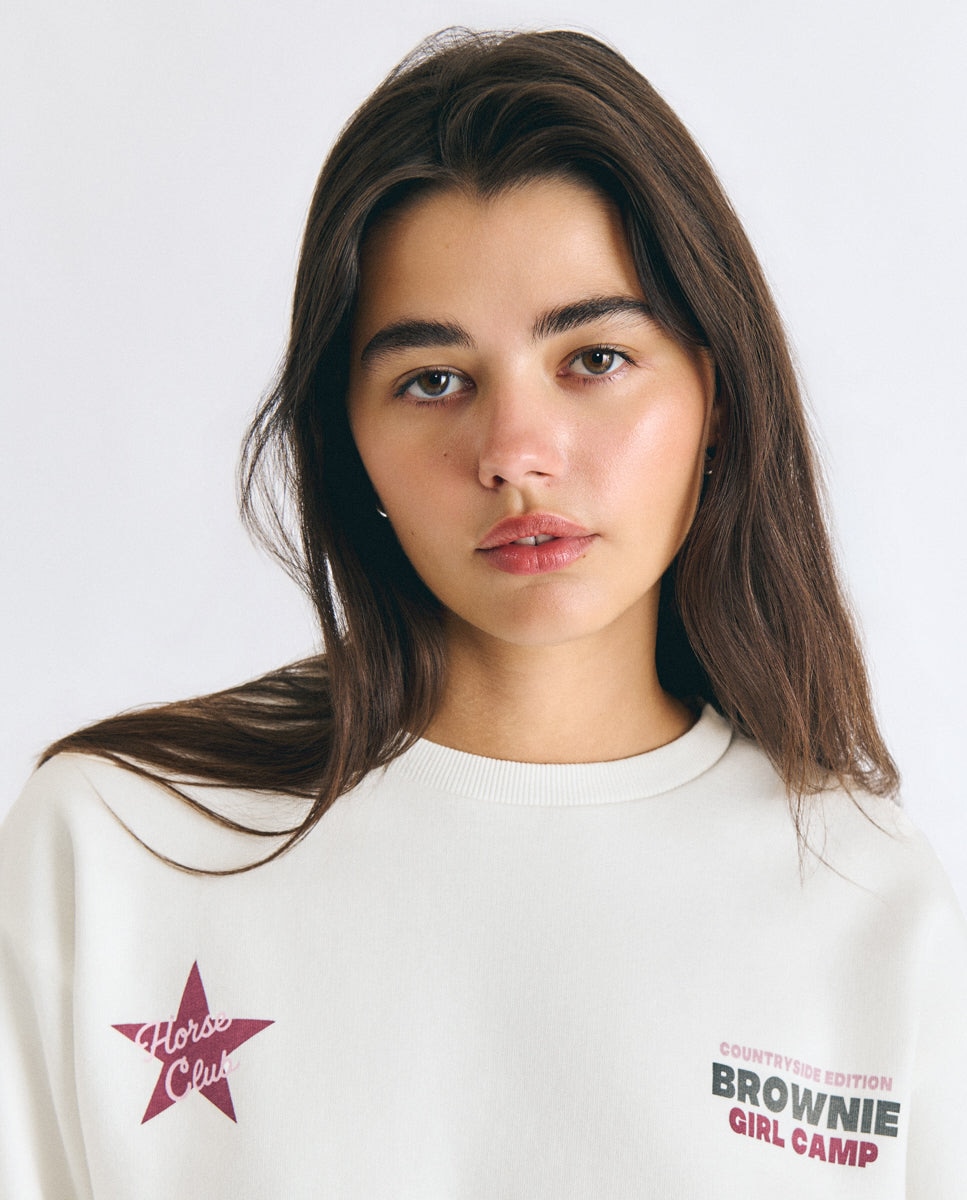 Sudadera de mujer con print caballo y glitter - Brownie - Blanco Blanco-4