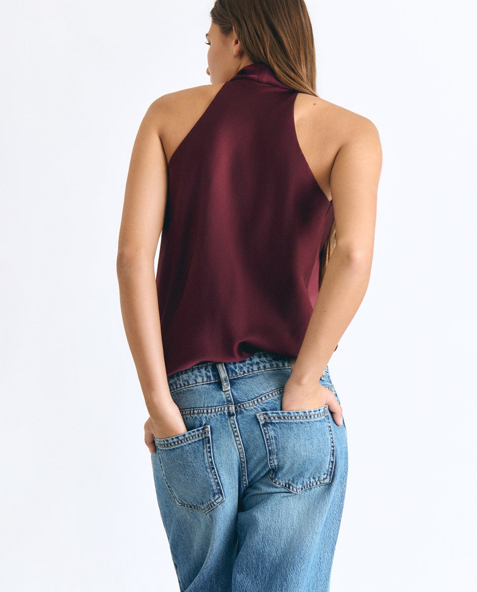 Imagen 2 de Top halter de mujer con cuello cascada - Brownie - Granate Granate