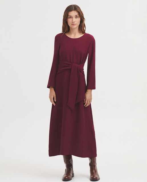 Imagen 0 de Vestido midi liso con lazo y escote barco