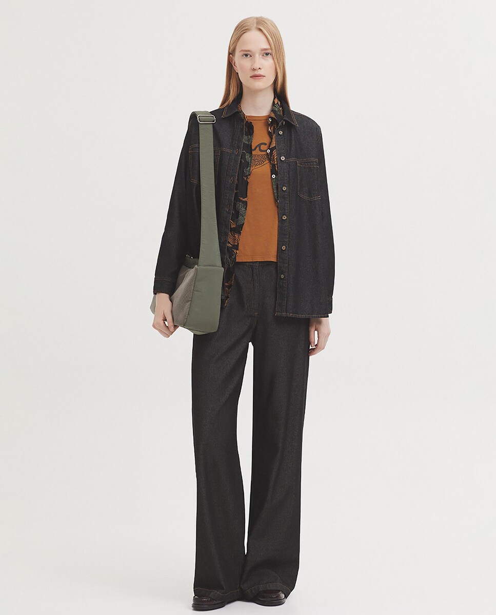 Pantalón tejano ancho de mujer de tiro medio · Nice Things · El