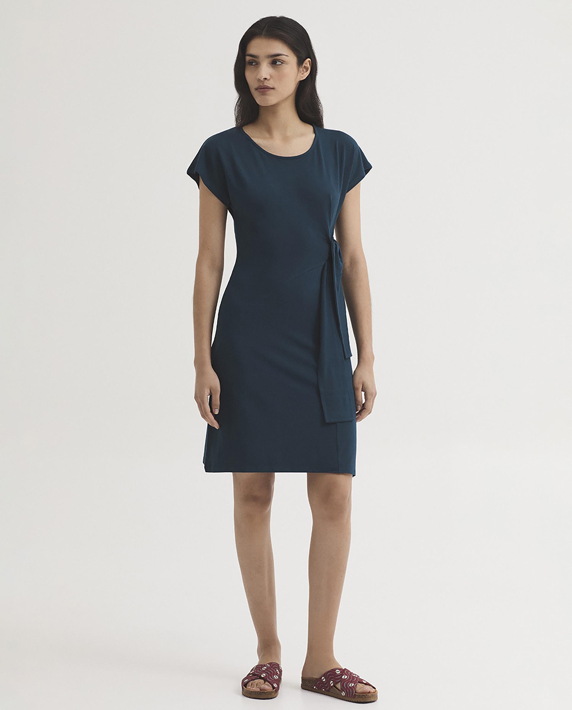 Vestido corto con lazo y cuello redondo - Nice Things - Azul oscuro Azul oscuro-5