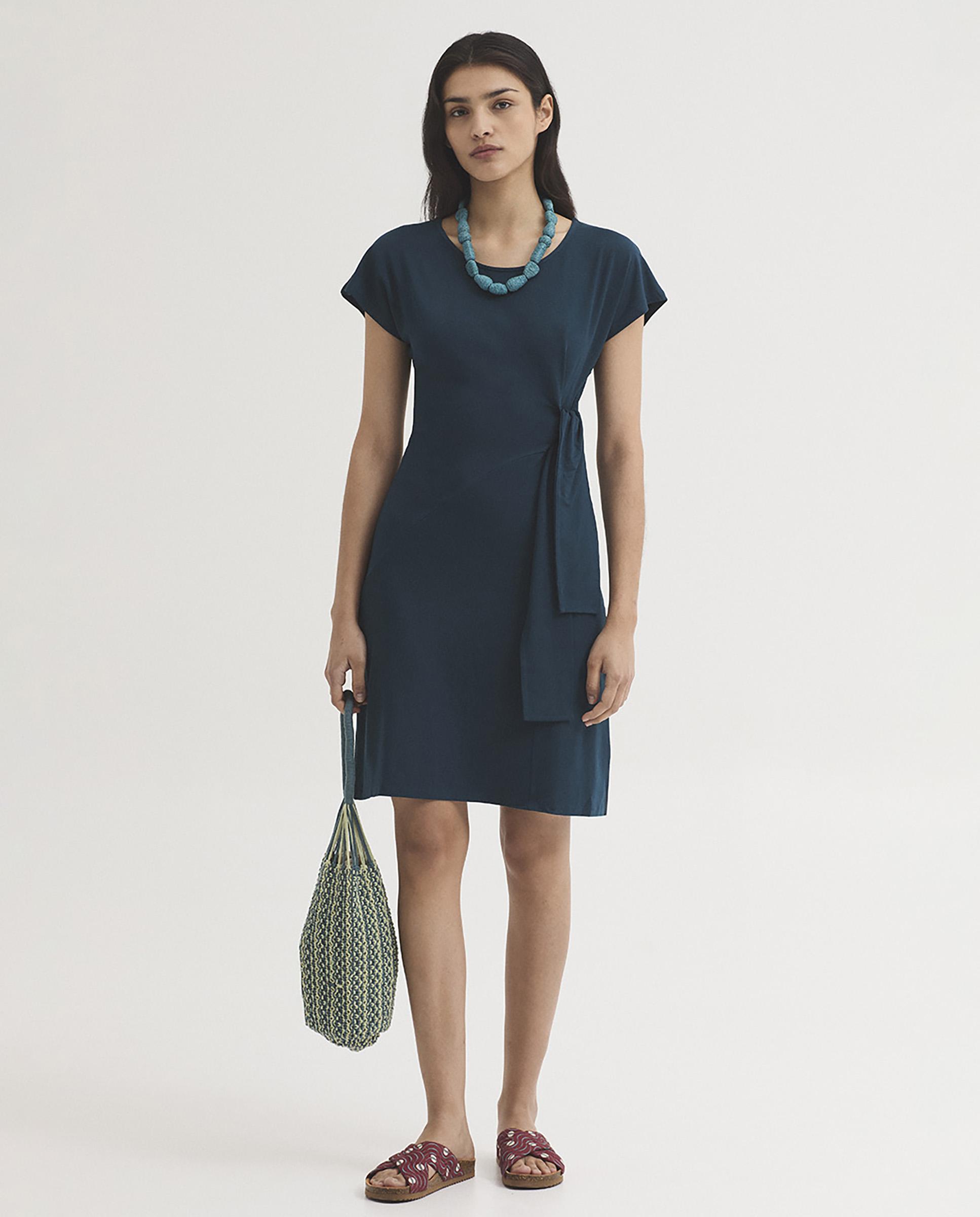 Vestido corto con lazo y cuello redondo - Nice Things - Azul oscuro Azul oscuro-6