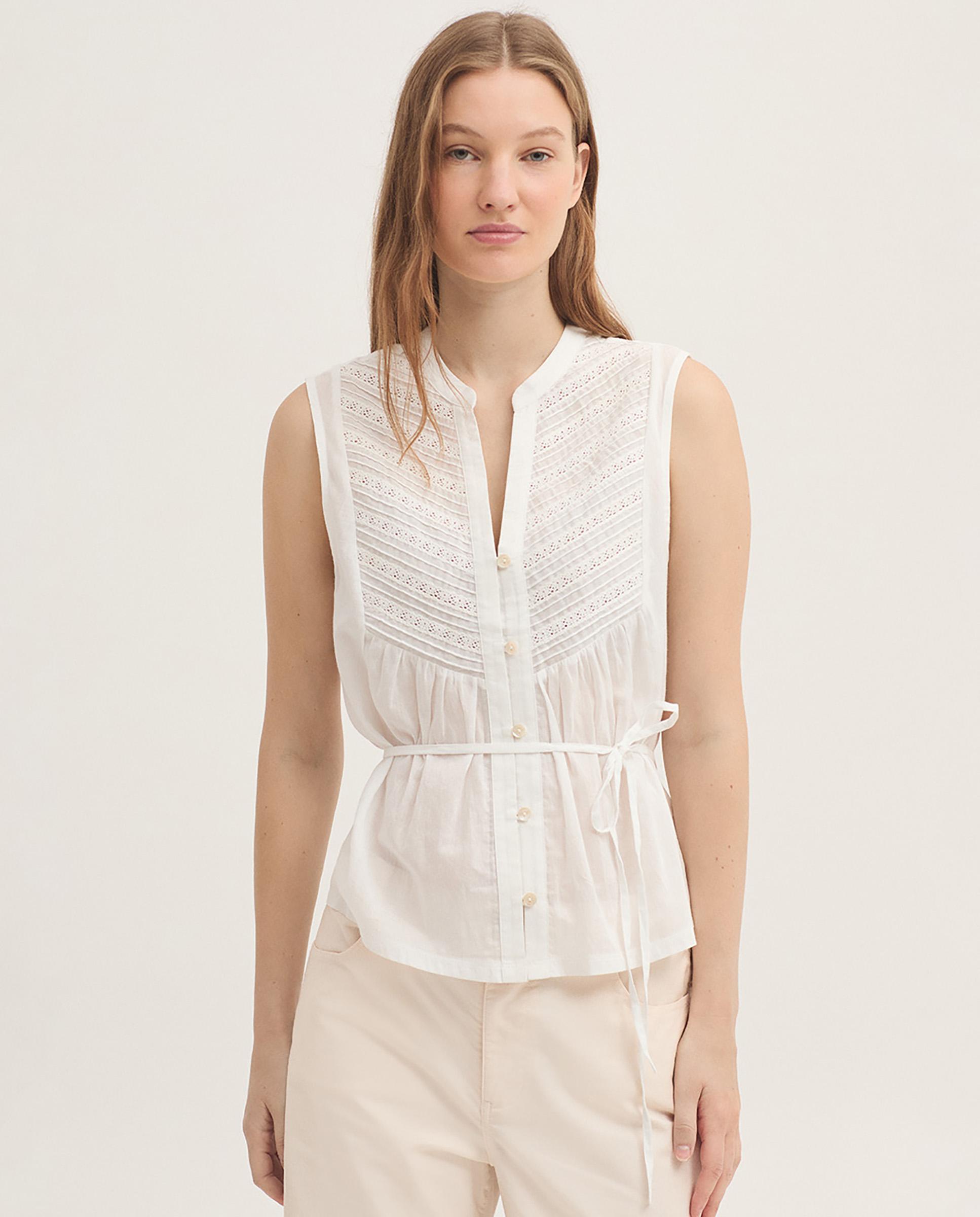 Nice Things - Camisa de mujer 100% algodón sin mangas.