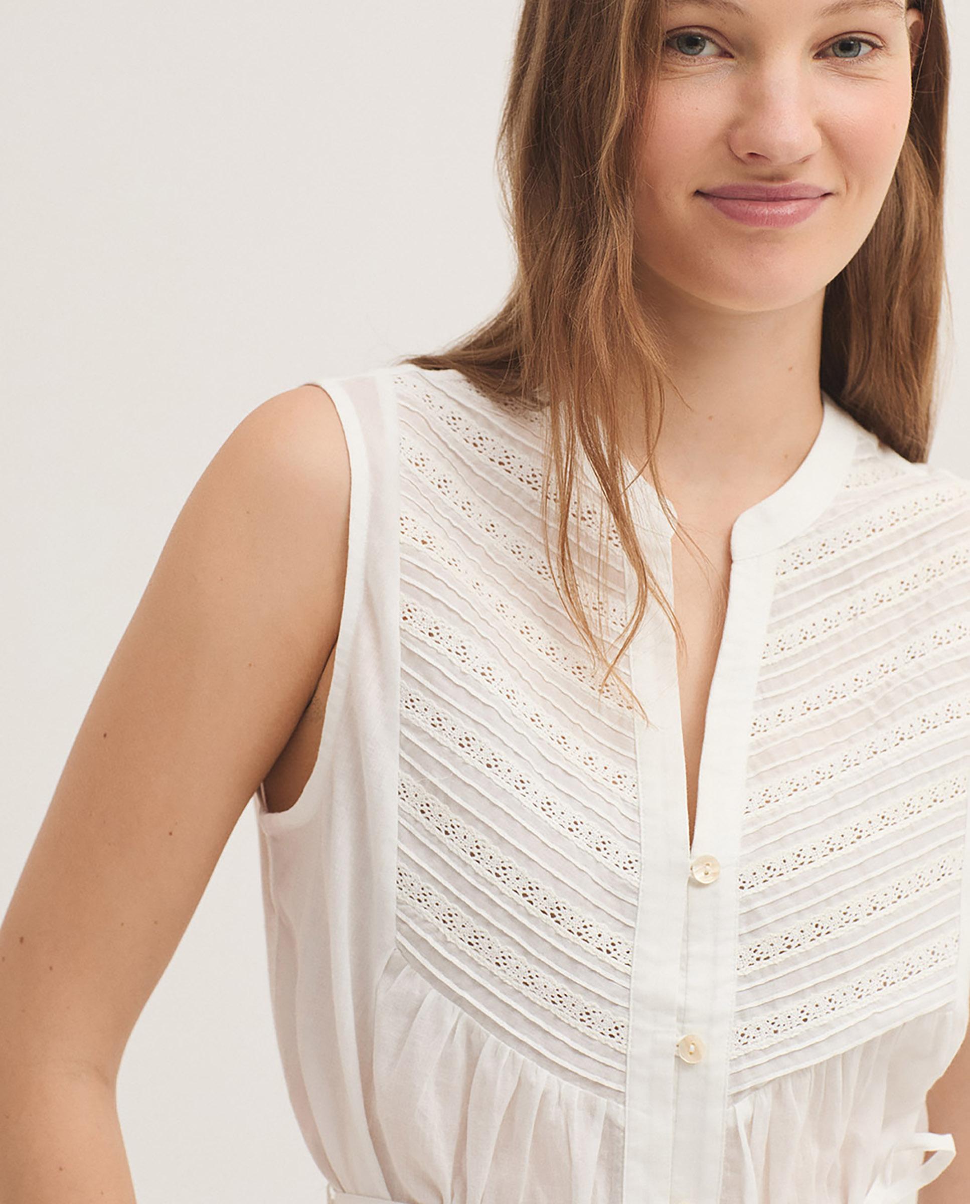 Camisa de mujer 100% algodón sin mangas - Nice Things - Blanco Blanco-2