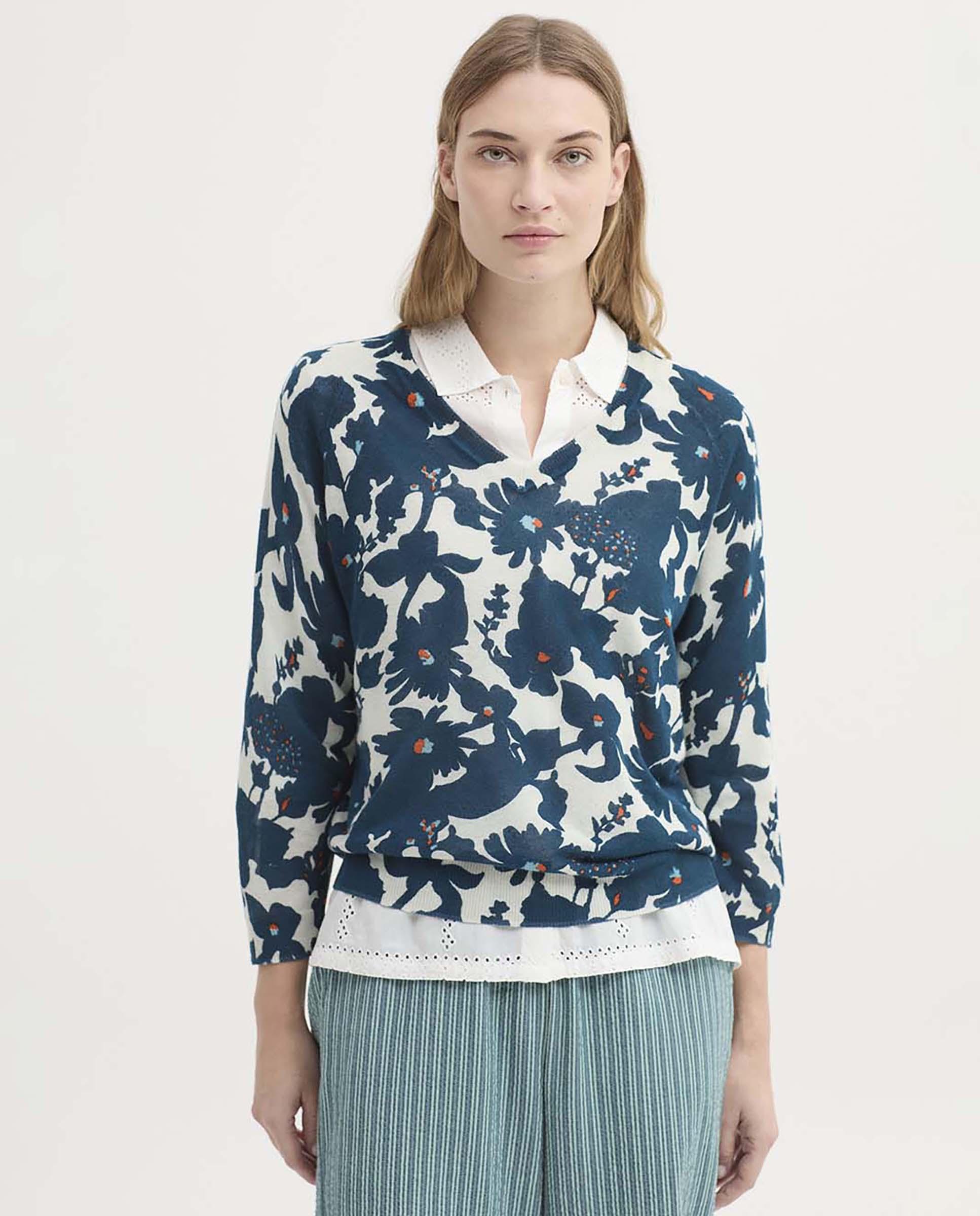 Nice Things - Jersey de mujer con cuello pico y estampado de flores.