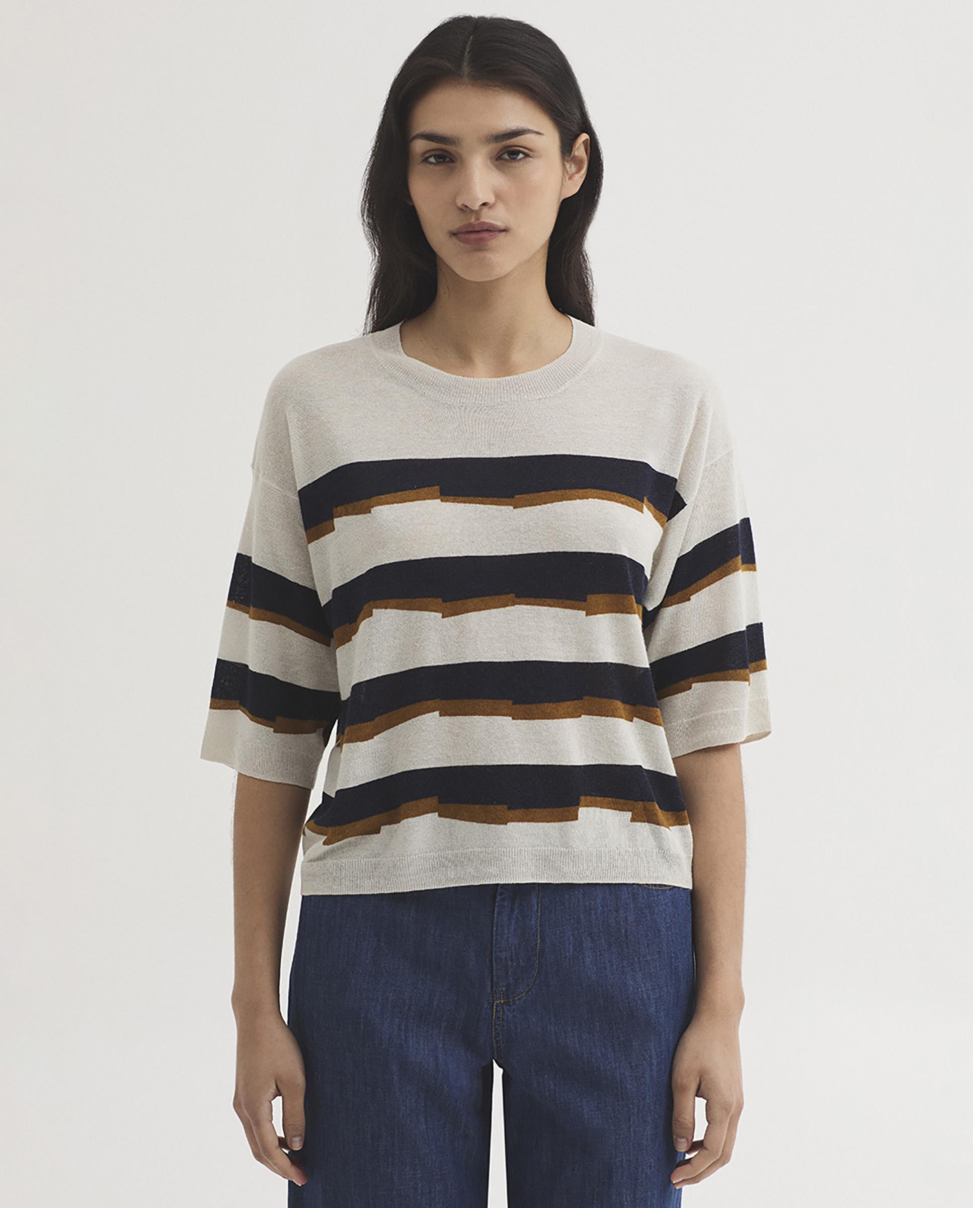 Nice Things - Jersey de mujer de rayas y manga corta.