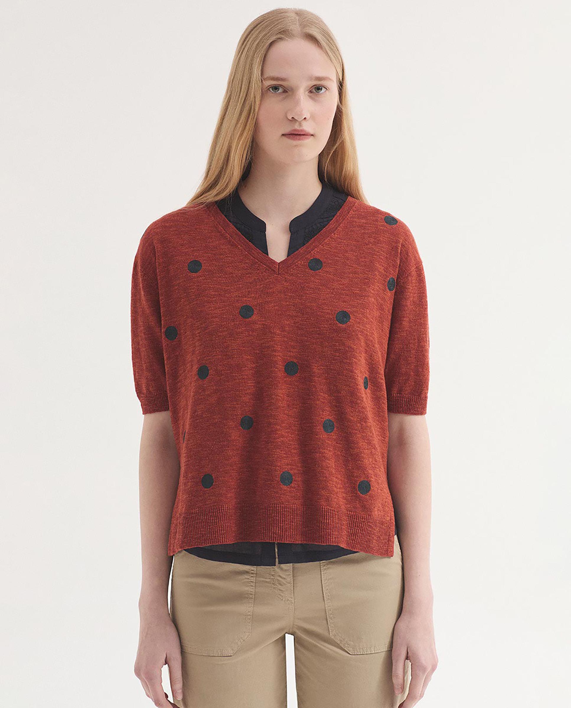 Nice Things - Jersey de mujer con lunares bordados y escote de pico.