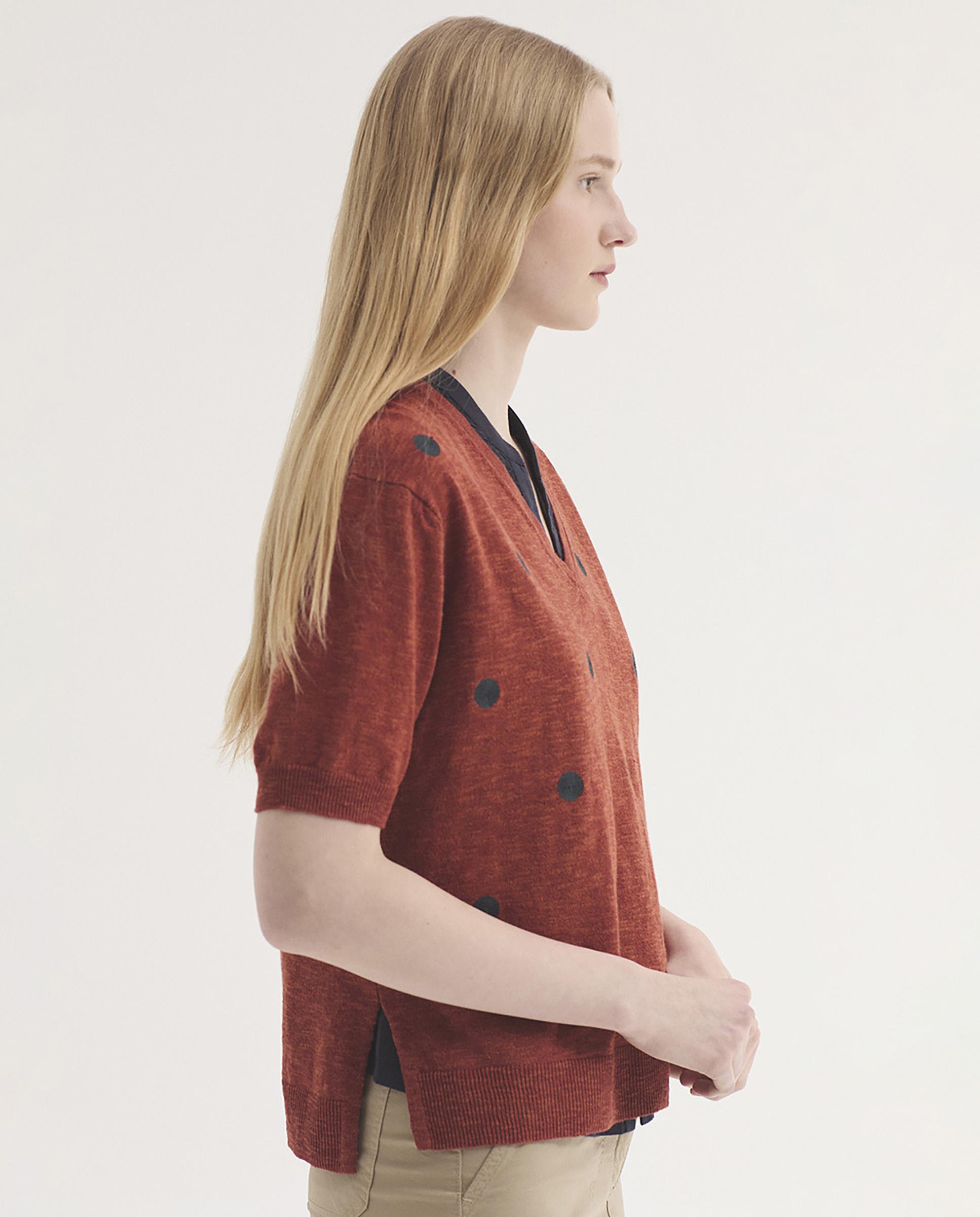 Jersey de mujer con lunares bordados y escote de pico - Nice Things - Marrón Marrón-5