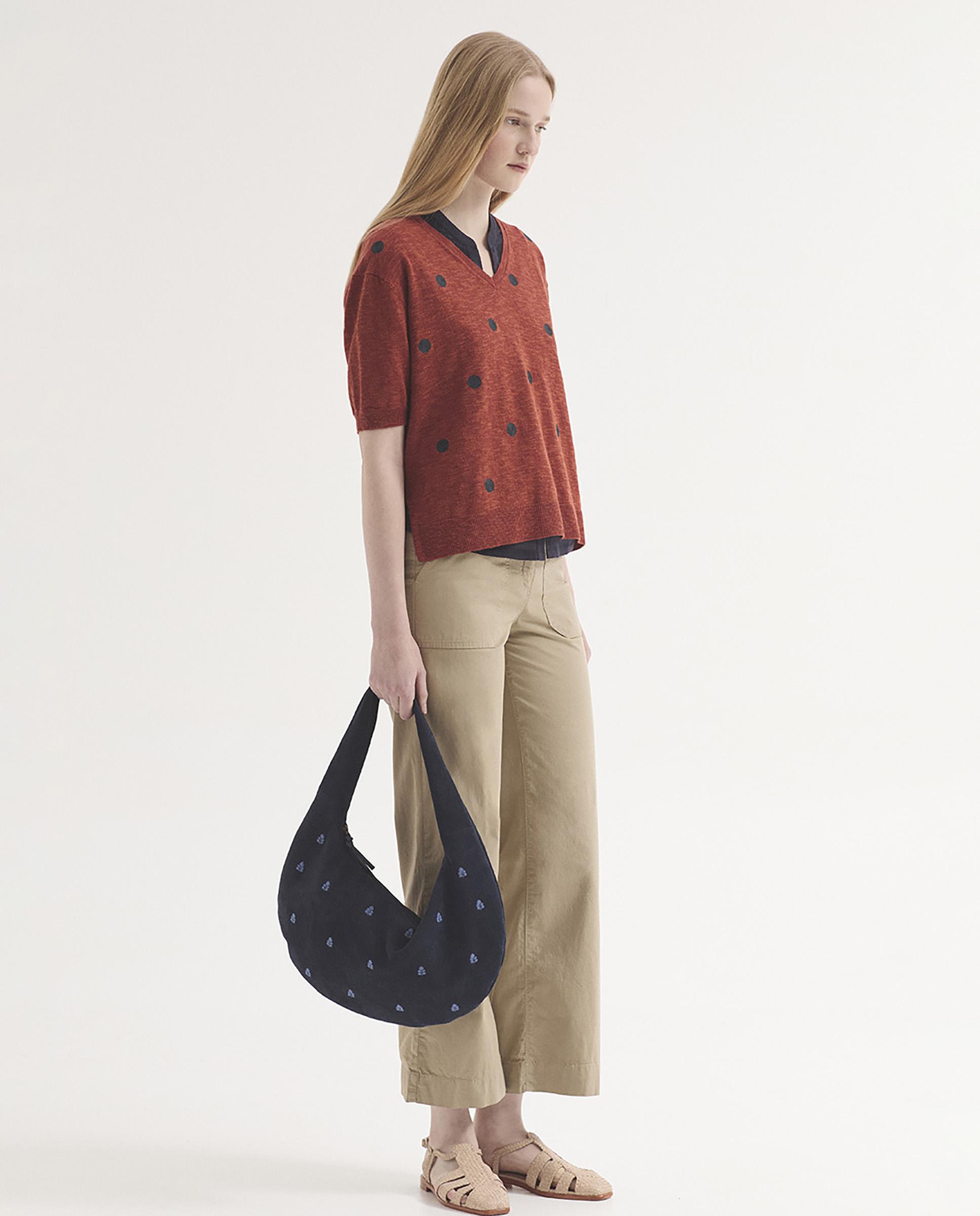Jersey de mujer con lunares bordados y escote de pico - Nice Things - Marrón Marrón-6