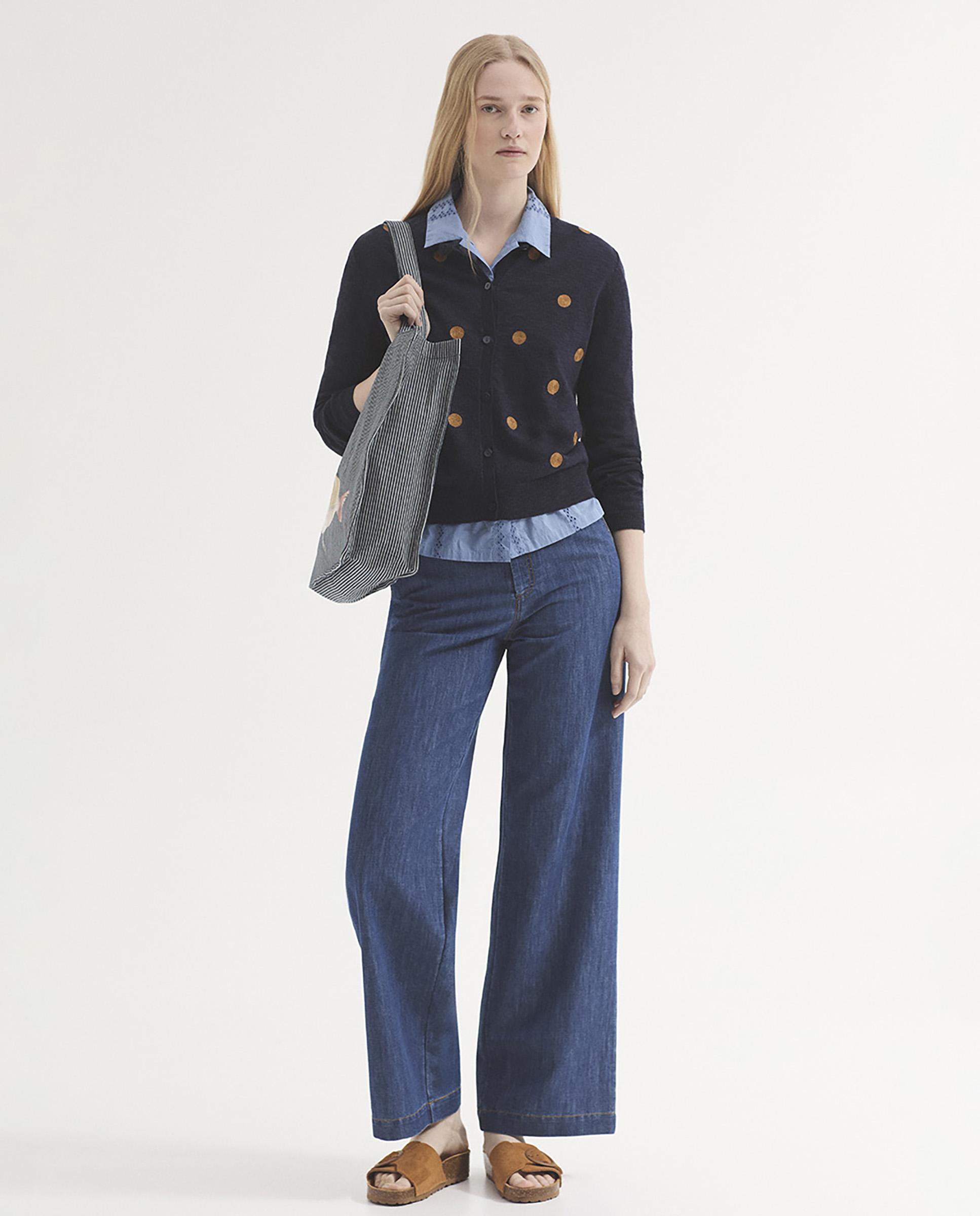 Nice Things - Jersey de mujer con lunares bordados de manga larga.
