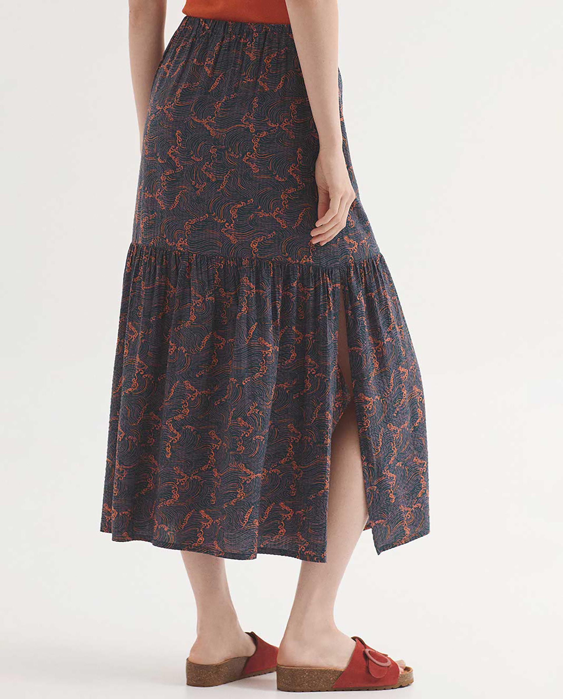 Falda midi con volantes y estampados - Nice Things - Azul marino Azul marino-3