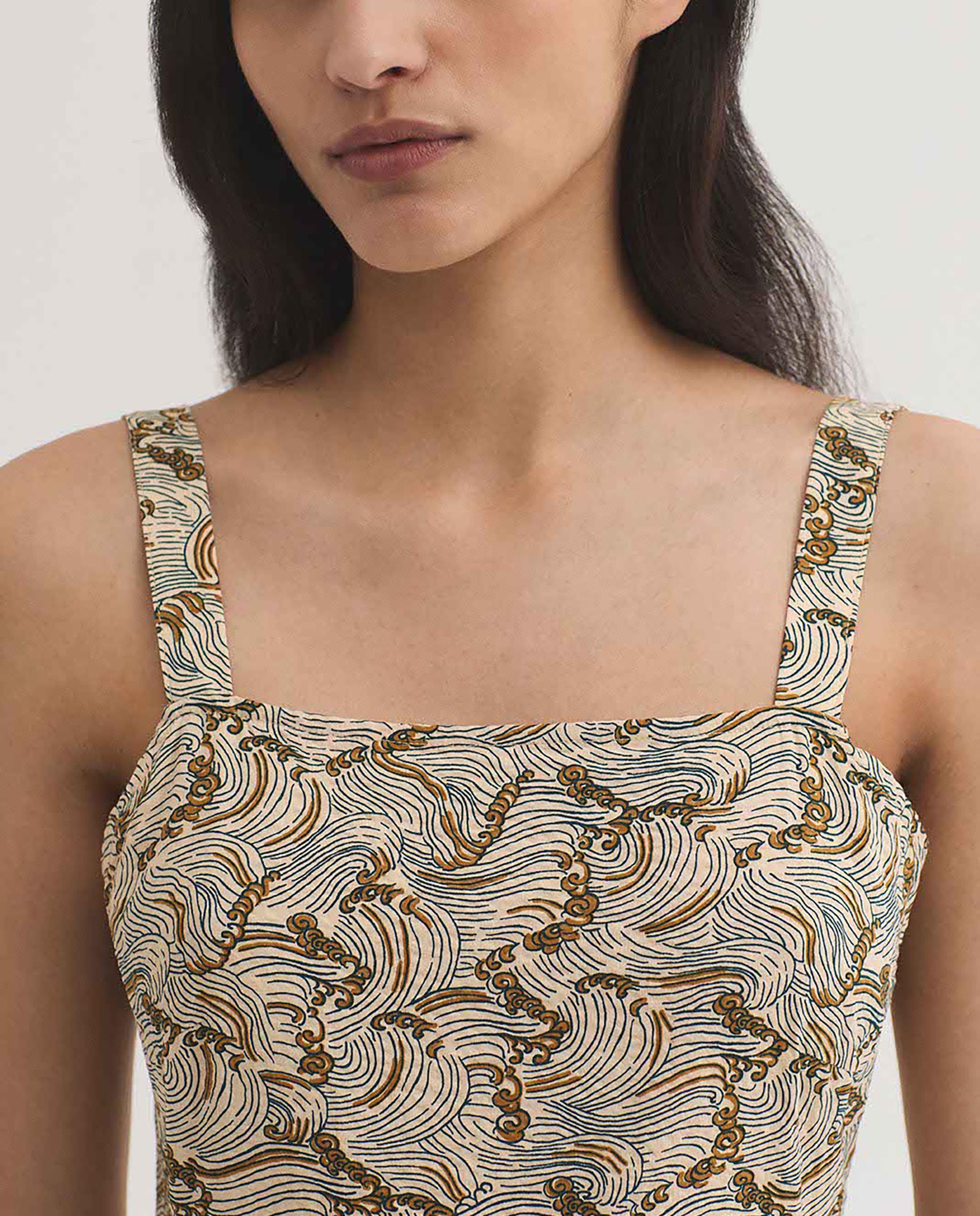 Vestido midi estampado con tirantes - Nice Things - Beige/Marrón Beige/Marrón-2