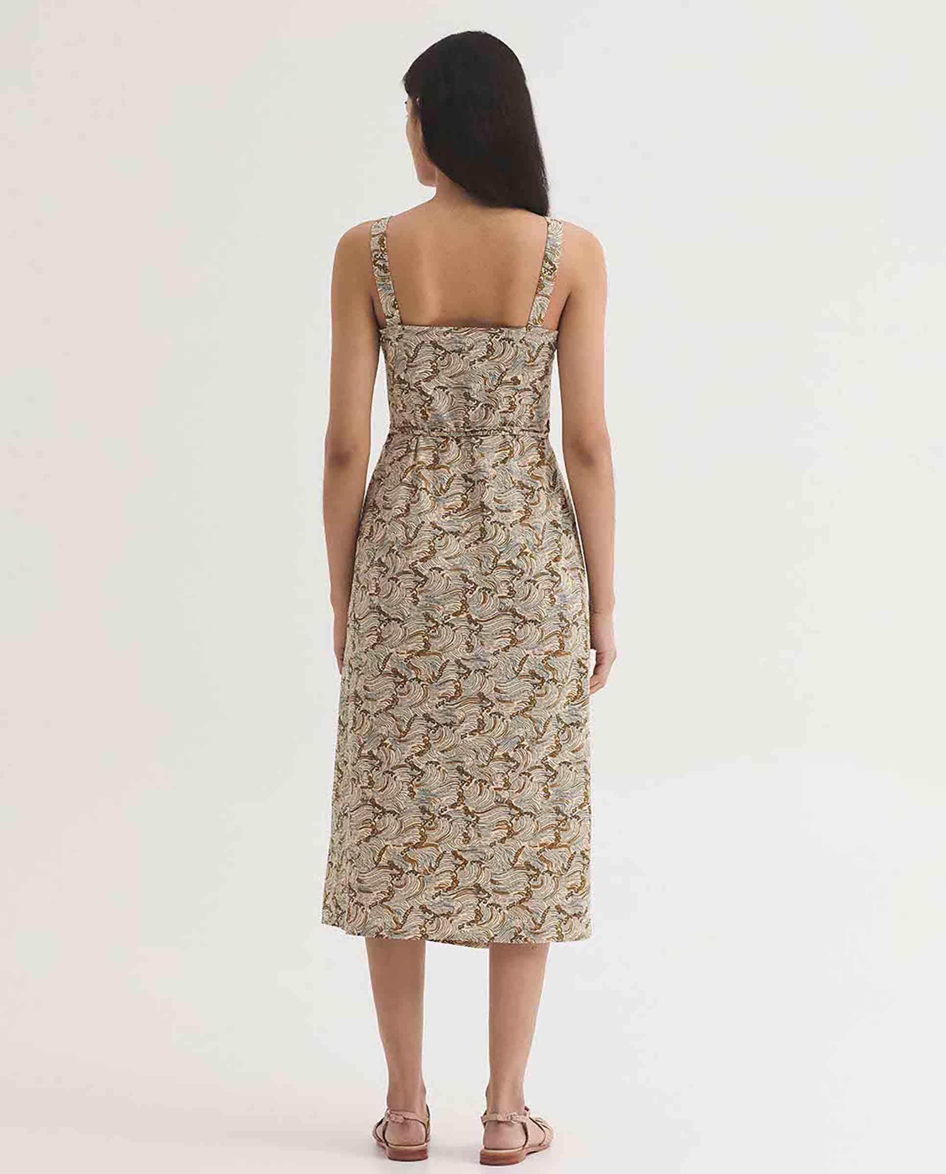 Vestido midi estampado con tirantes - Nice Things - Beige/Marrón Beige/Marrón-4
