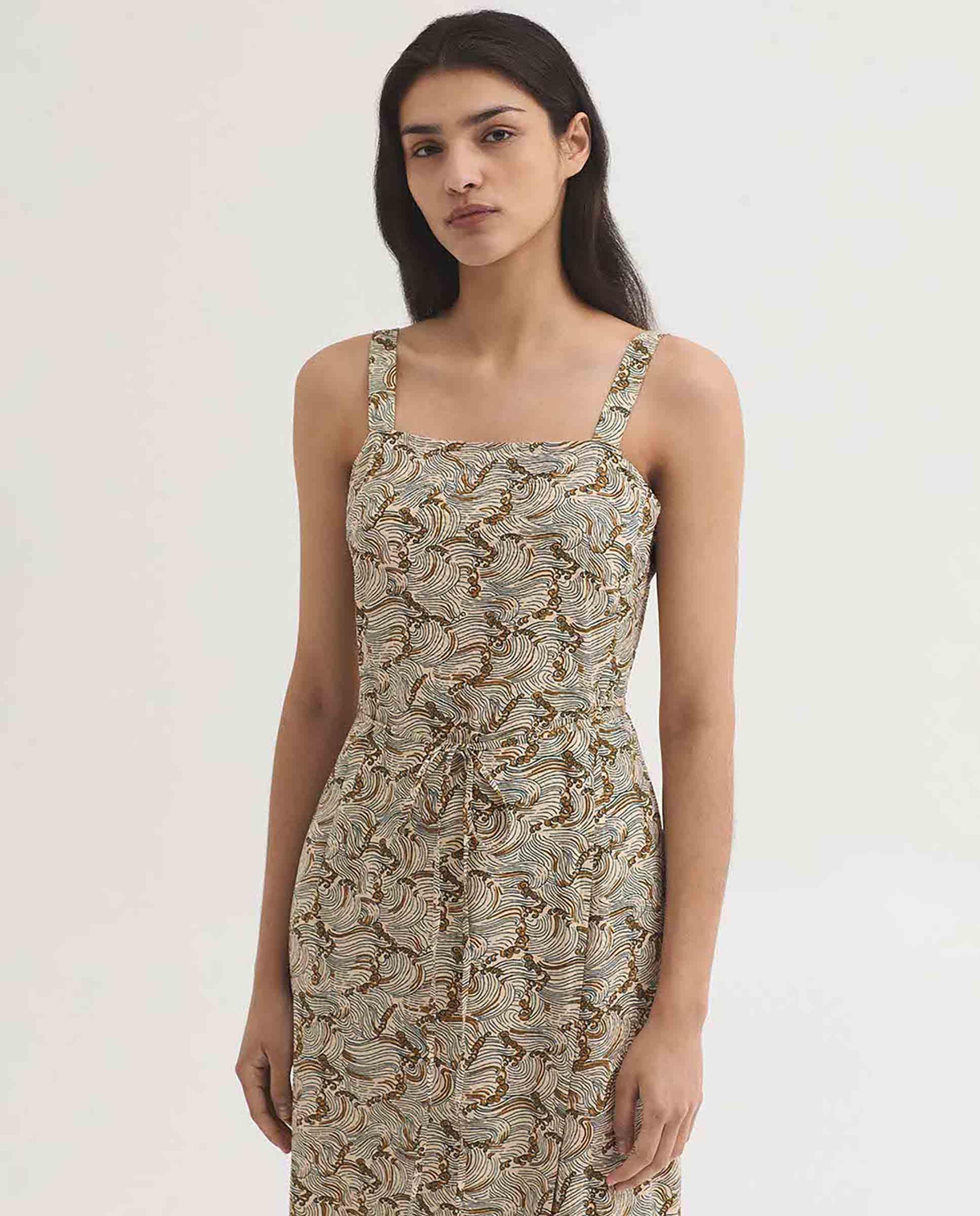 Vestido midi estampado con tirantes - Nice Things - Beige/Marrón Beige/Marrón-5