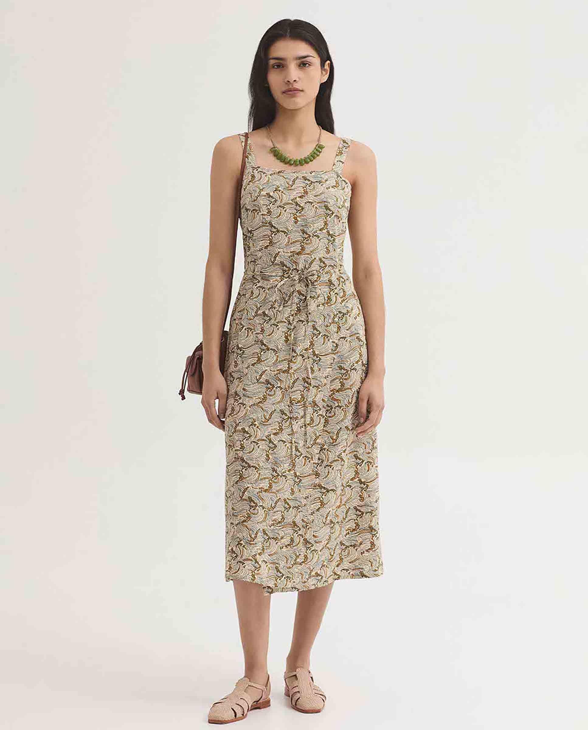 Vestido midi estampado con tirantes - Nice Things - Beige/Marrón Beige/Marrón-6