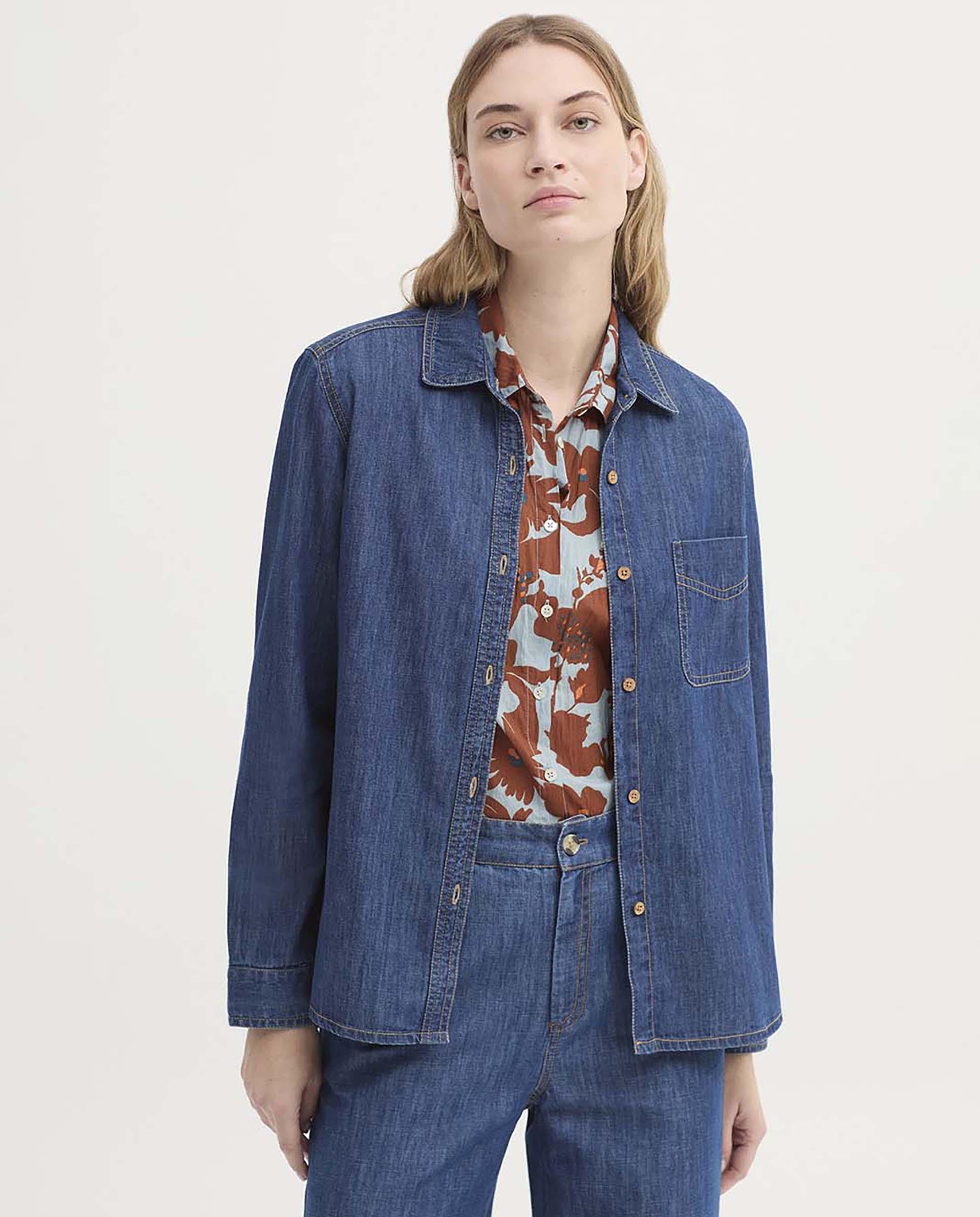 Nice Things - Camisa de mujer 100% algodón denim manga larga.